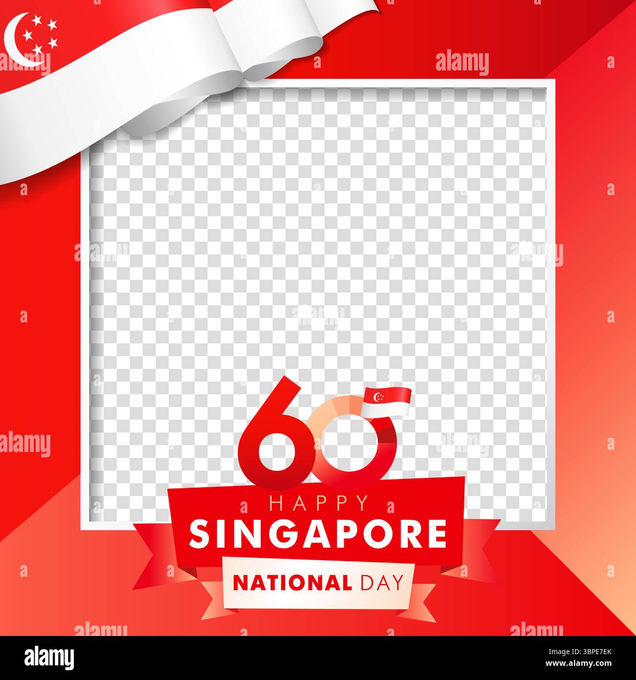 Happy Singapore National Day, 60 Jahre Geburtstag, Rahmendekoration für soziale Medien. Vektorabbildung Stock Vektor