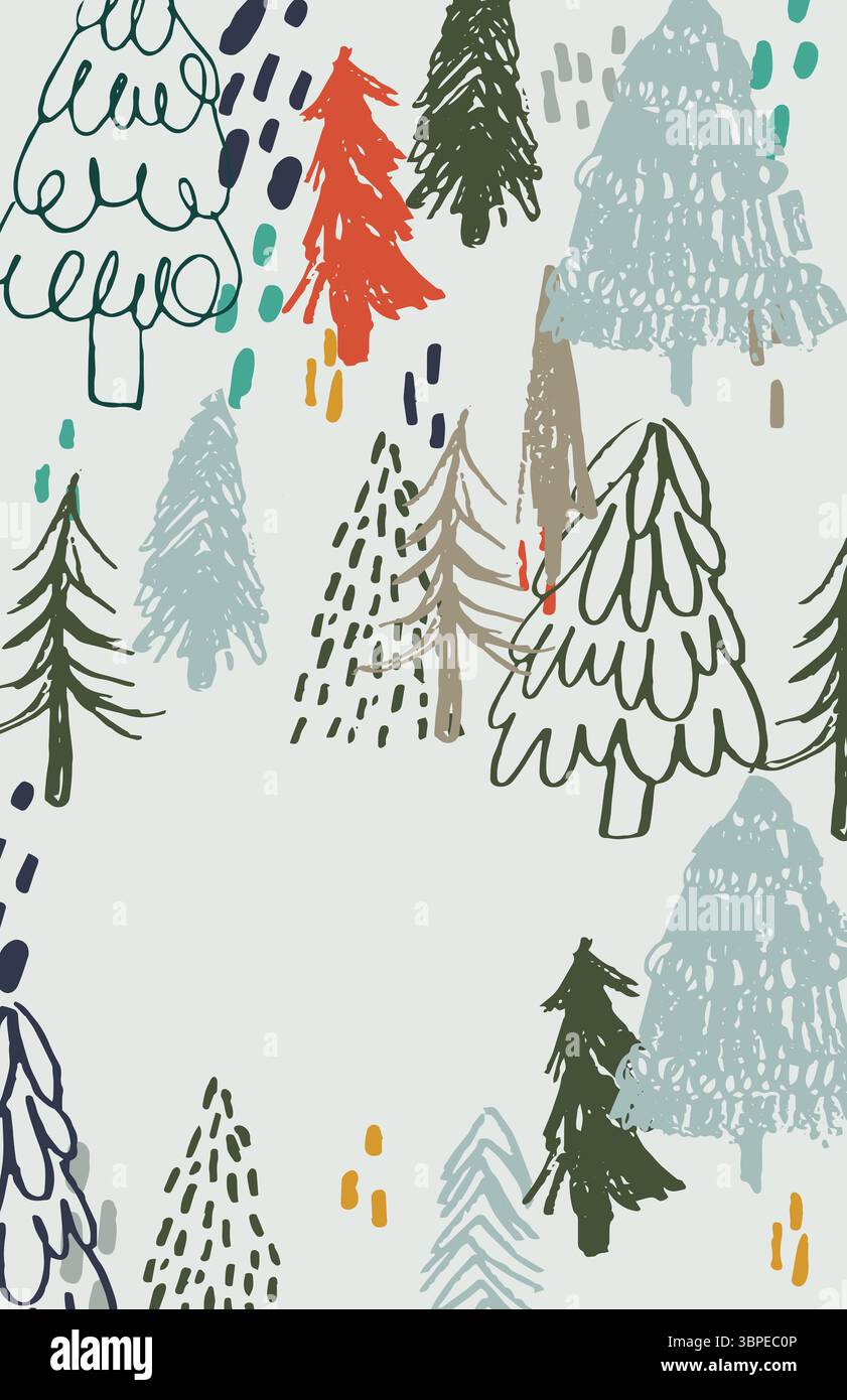 Verschiedene weihnachtsbäume im Winter Stockfoto