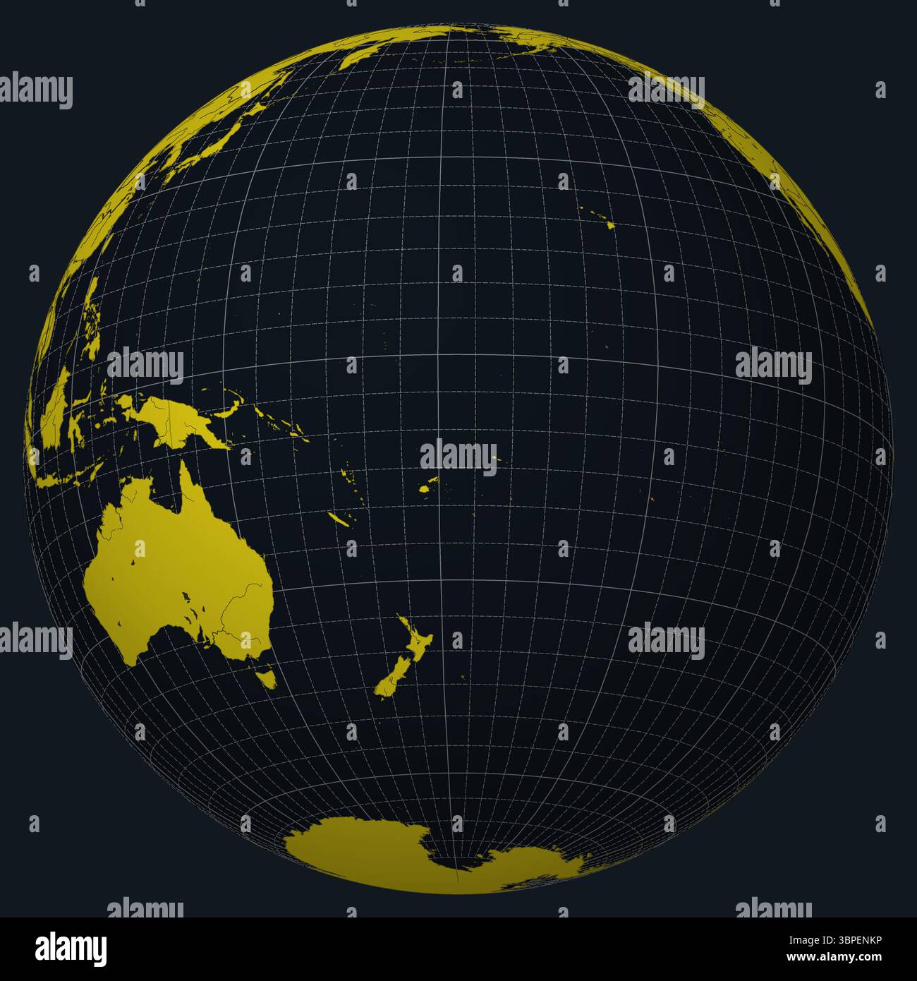 Wallis- und Futuna-Inseln auf Globe. Landansicht auf der Weltkarte in der Farbpalette Anthrazit Hellgelb. Wallis- und Futuna-Inseln Formen sich auf der Karte. Stock Vektor