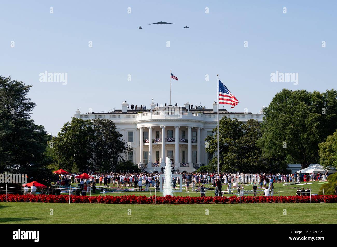 Das Weiße Haus bietet am 4. Juli, Freitag, 4. Juli 2025 ein Picknick auf dem South Lawn. Stockfoto
