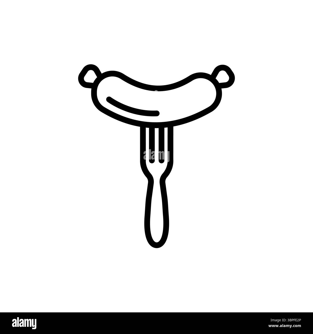 Symbol „Wurst auf der Gabellinie“. Essen, Essen, Essen. Lebensmittelkonzept. Kann für Themen wie Verzehr, Kochen, Ernährung verwendet werden Stock Vektor