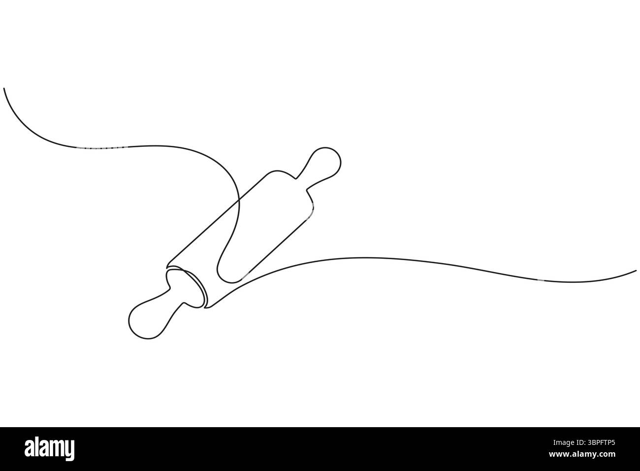 Eine Linienzeichnung des Küchen-Rollstifts für Bäckerei-Werkzeug minimalistischer isolierter Umrissvektor Stock Vektor