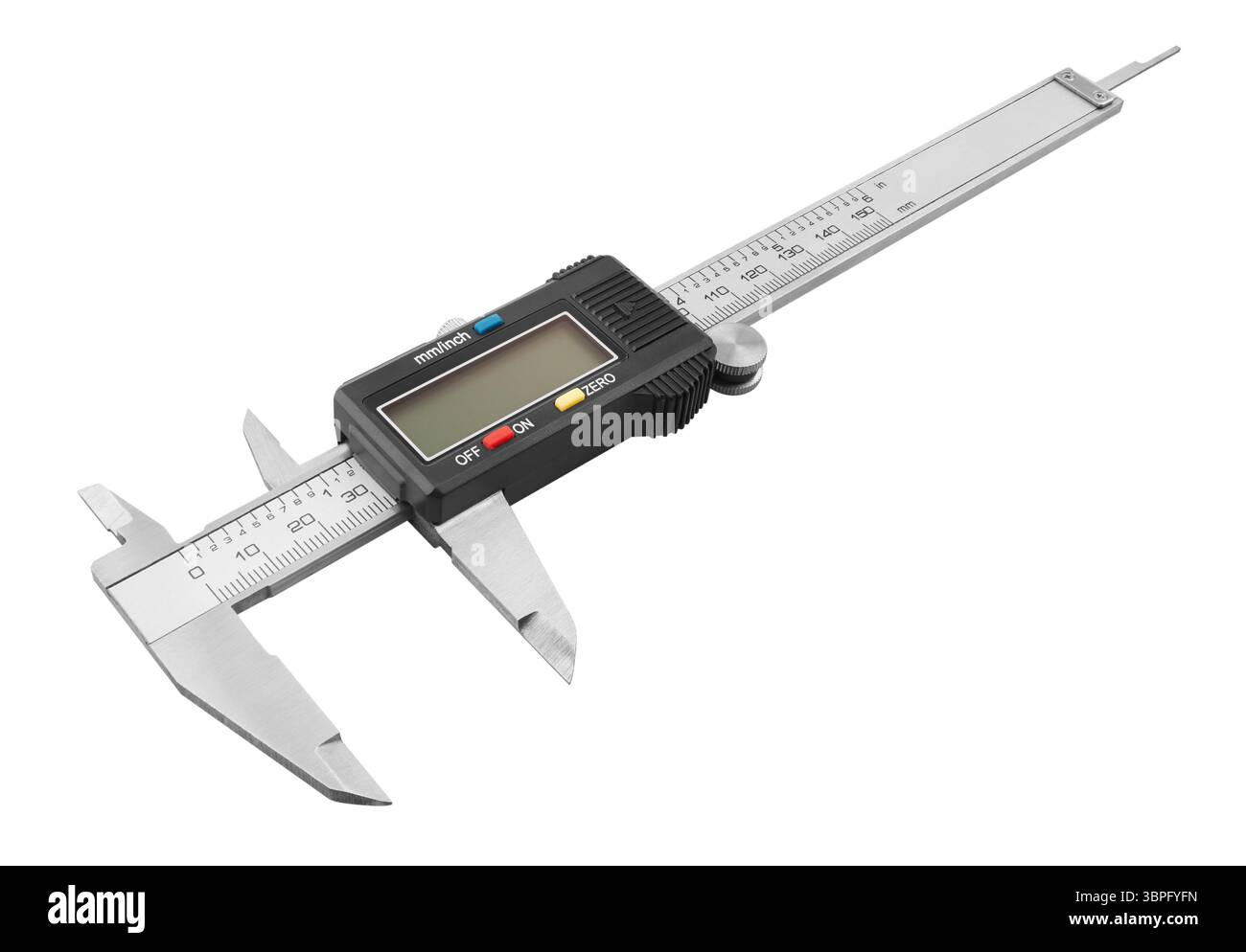 Dgital Elektronischer Messschieber, auf weißem Hintergrund Stockfoto
