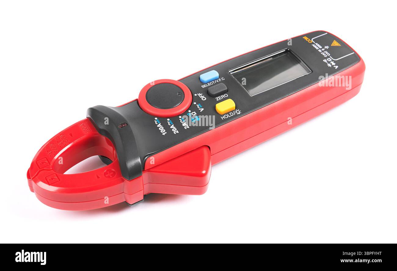 Digital-Multimeter isoliert auf weißem Hintergrund Stockfoto