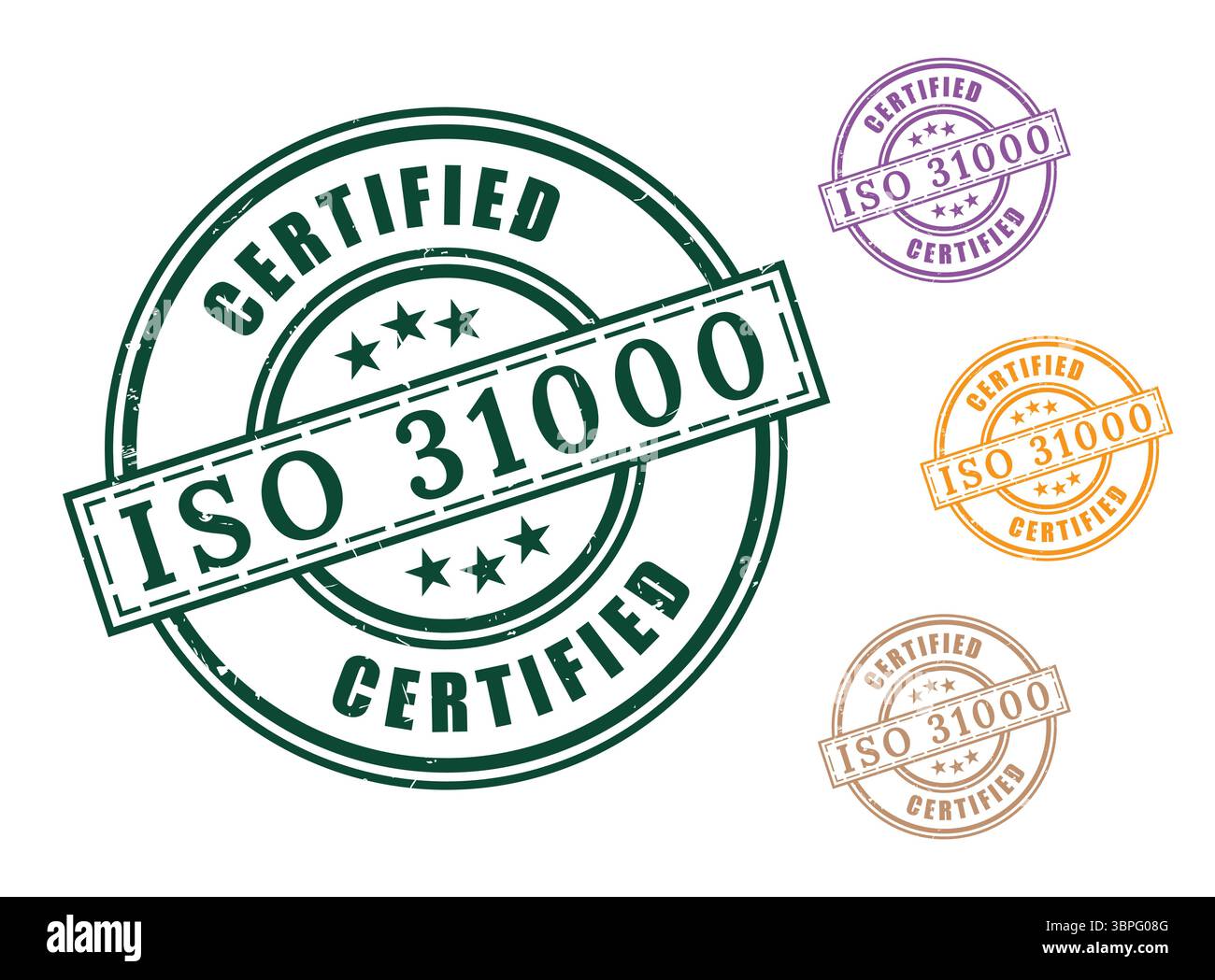 A Risk Control Certification Stempelset, ISO 31000 Compliance Label Vektoren Stock Vektor