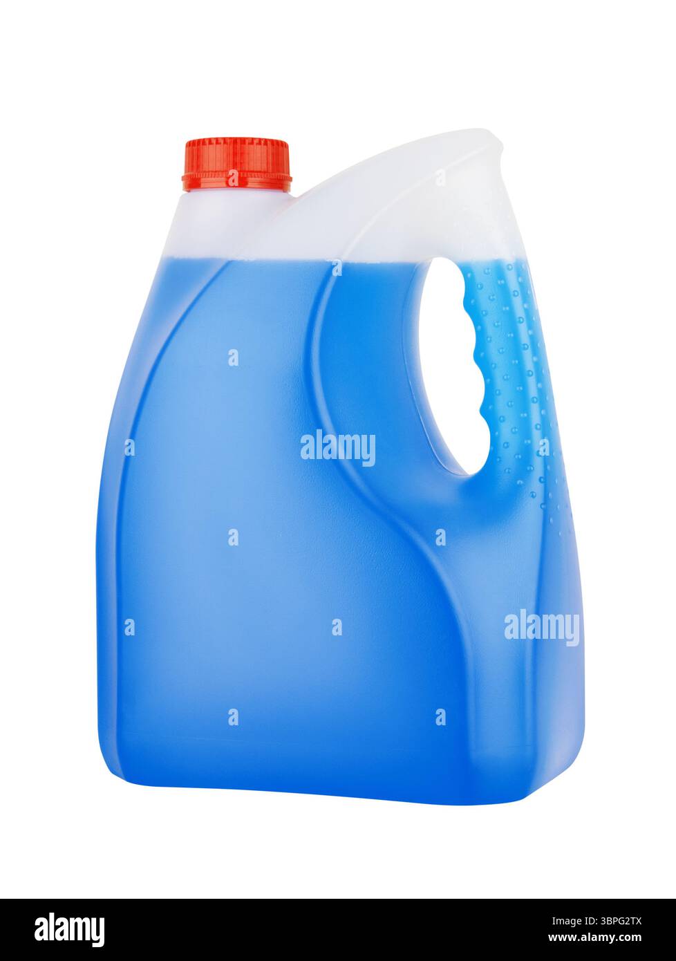 Flasche mit Frostschutzmittel Reinigungsflüssigkeit auf weißem Hintergrund Stockfoto