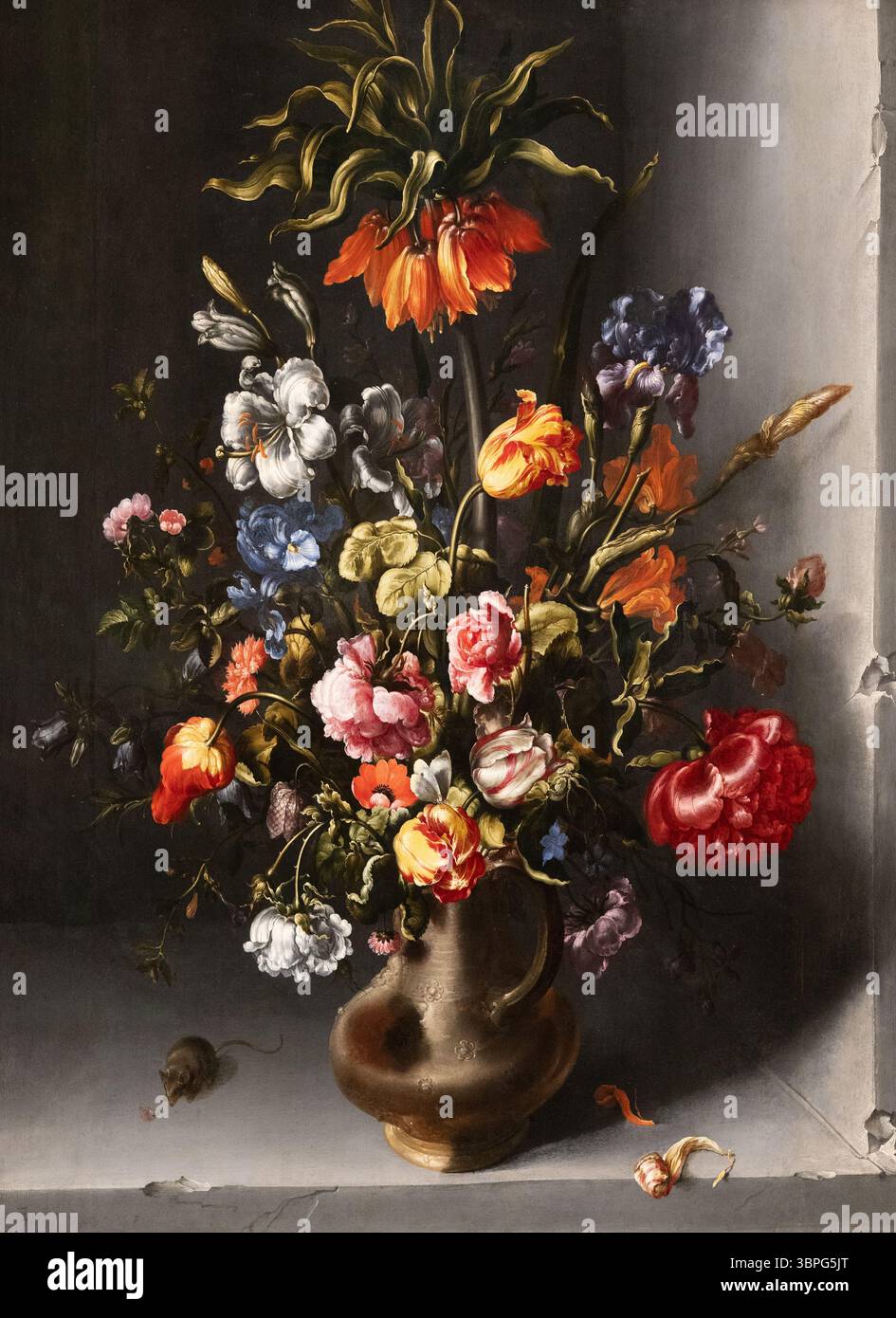 Jacob Woutersz Vosmaer 'Flower still Life with a Crown Imperial Fritillary in a Stone Nische' 1613. Blumenvase, Stillleben, niederländische Kunst. Stockfoto