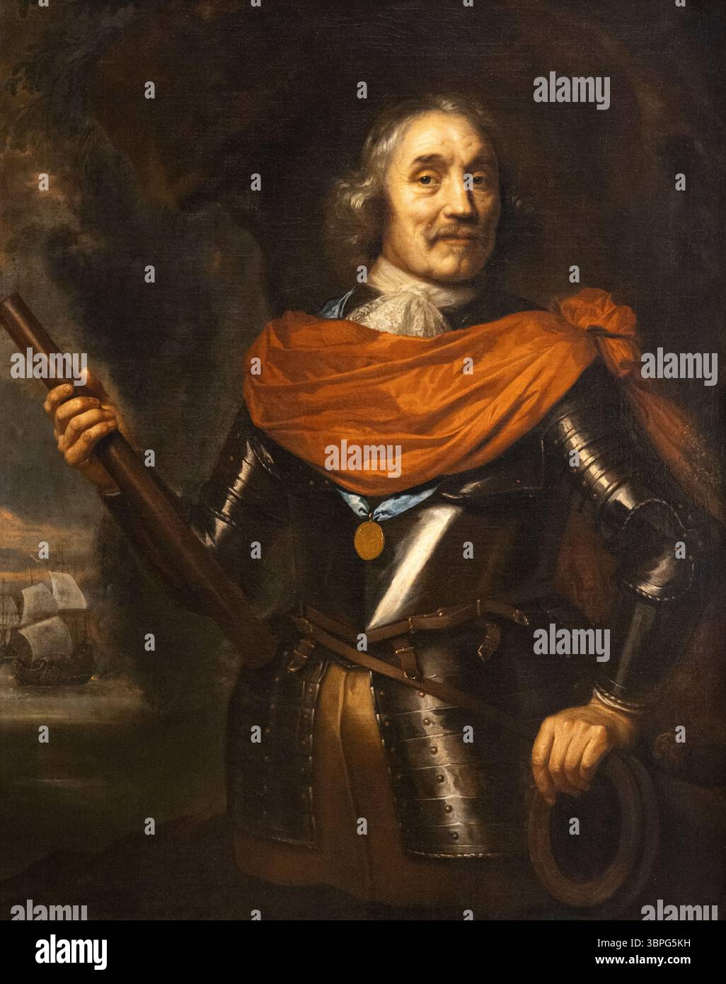 Jan Lievens 'Portrait of Maarten Harpertszn Tromp', 1660; niederländischer Marineoffizier. Niederländisches Goldenes Zeitalter; Porträt eines Mannes aus dem 17. Jahrhundert. Stockfoto