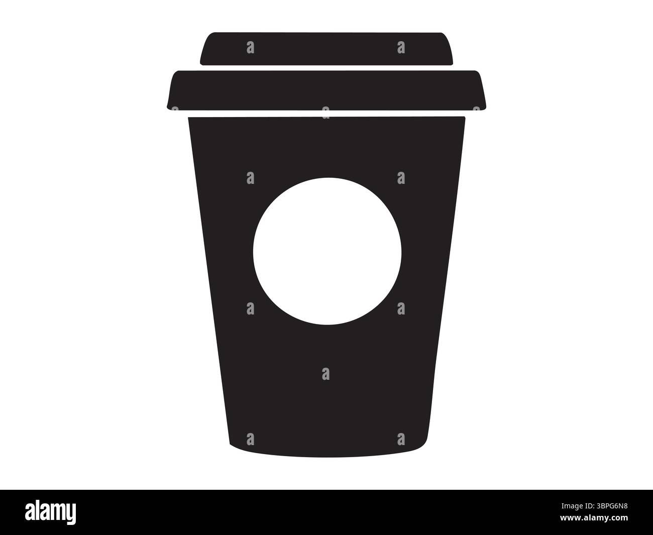 Schwarze Silhouette einer Kaffeetasse zum Mitnehmen isoliert auf weißem Hintergrund, grafische Abbildung. Konzept von Getränk, Koffein, Getränk, Coffein-Fix, ico Stock Vektor