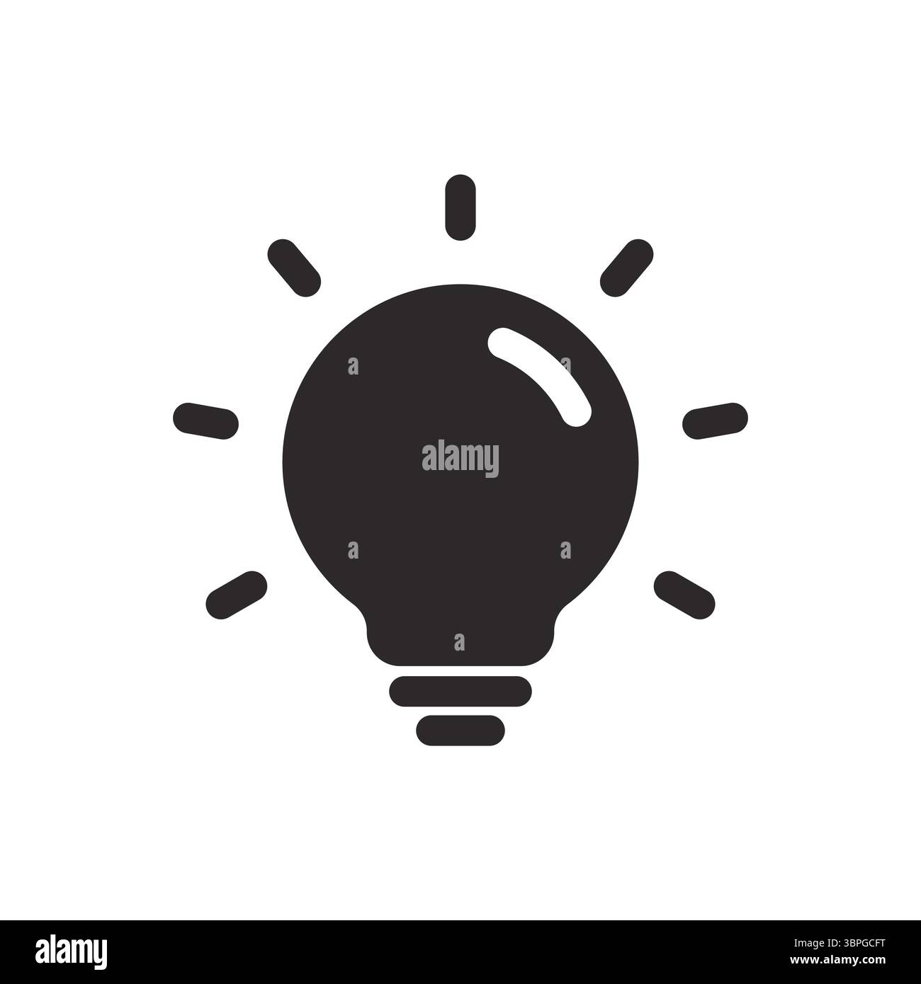 Glühlampensymbol, das Ideen, Kreativität, Innovation, Energie, Inspiration, und helles Denken in schlichtem schwarzen Stil auf weißem Hintergrund Stock Vektor