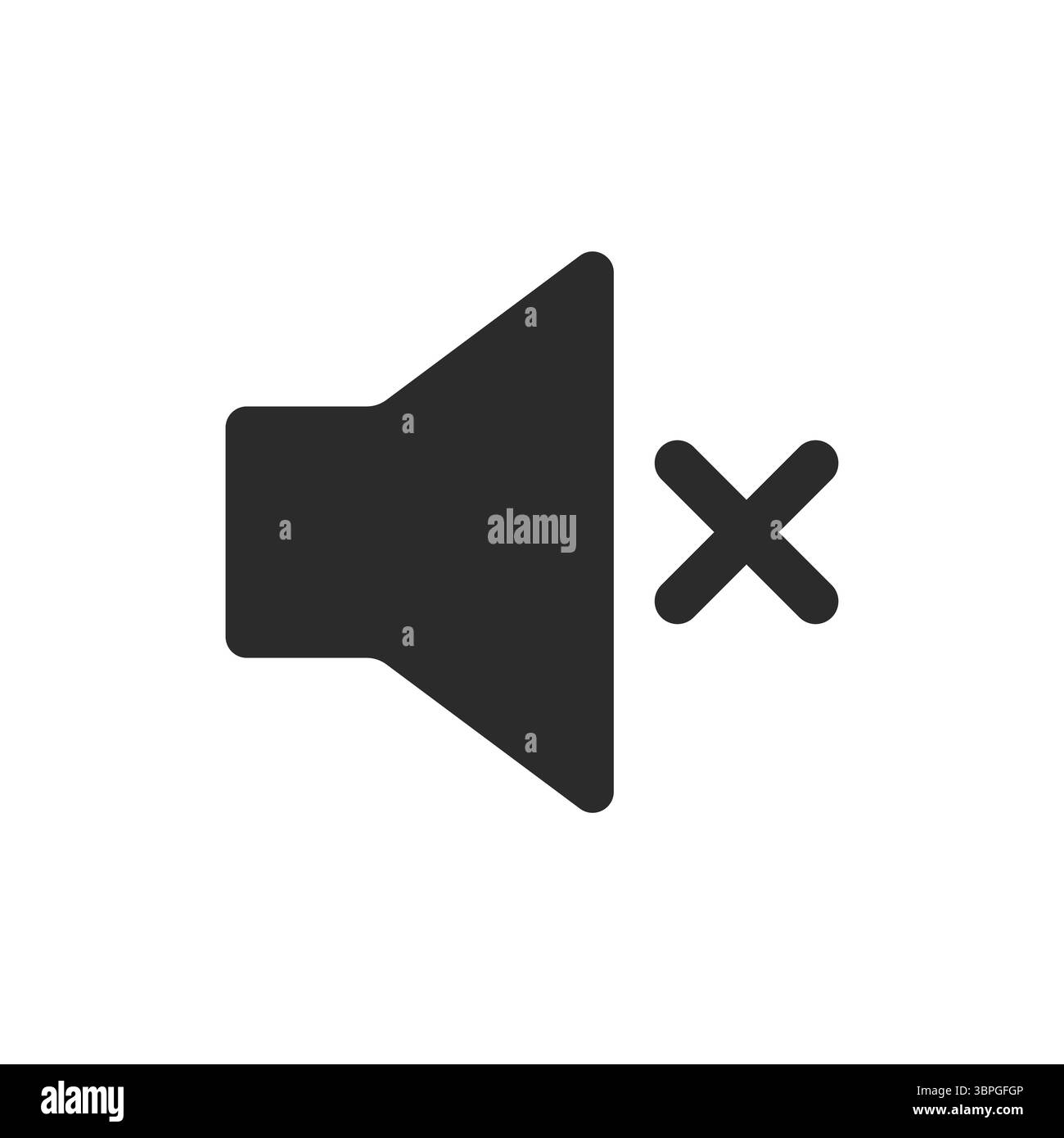 Stummgeschaltetes Lautsprechersymbol mit Kreuzsymbol für Stille, kein Ton, Stummschaltung, Audio aus, Lautstärkeregelung, Benachrichtigung deaktiviert, leiser Modus Stock Vektor