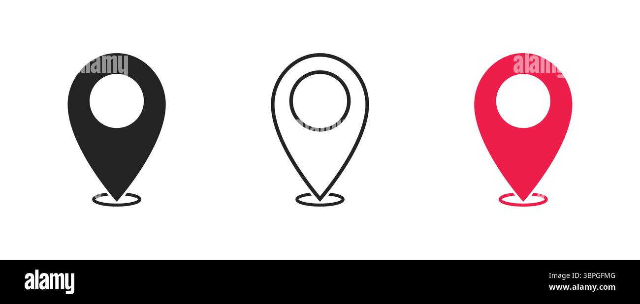 Karten-Pin-Symbole für Position, Navigation, Markierung, GPS, Ziel, Position und Geolokalisierung für digitale Karten und Schnittstellen Stock Vektor