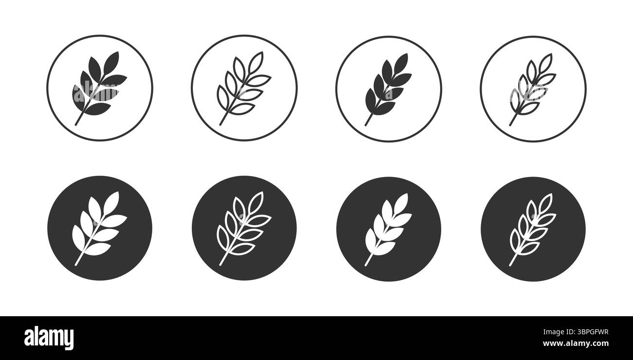 Blätter- und Weizensymbole für Landwirtschaft, Landwirtschaft, Natur, ökologisches Wachstum, umweltfreundliche Konzepte, Nachhaltigkeit und botanische Elemente Stock Vektor