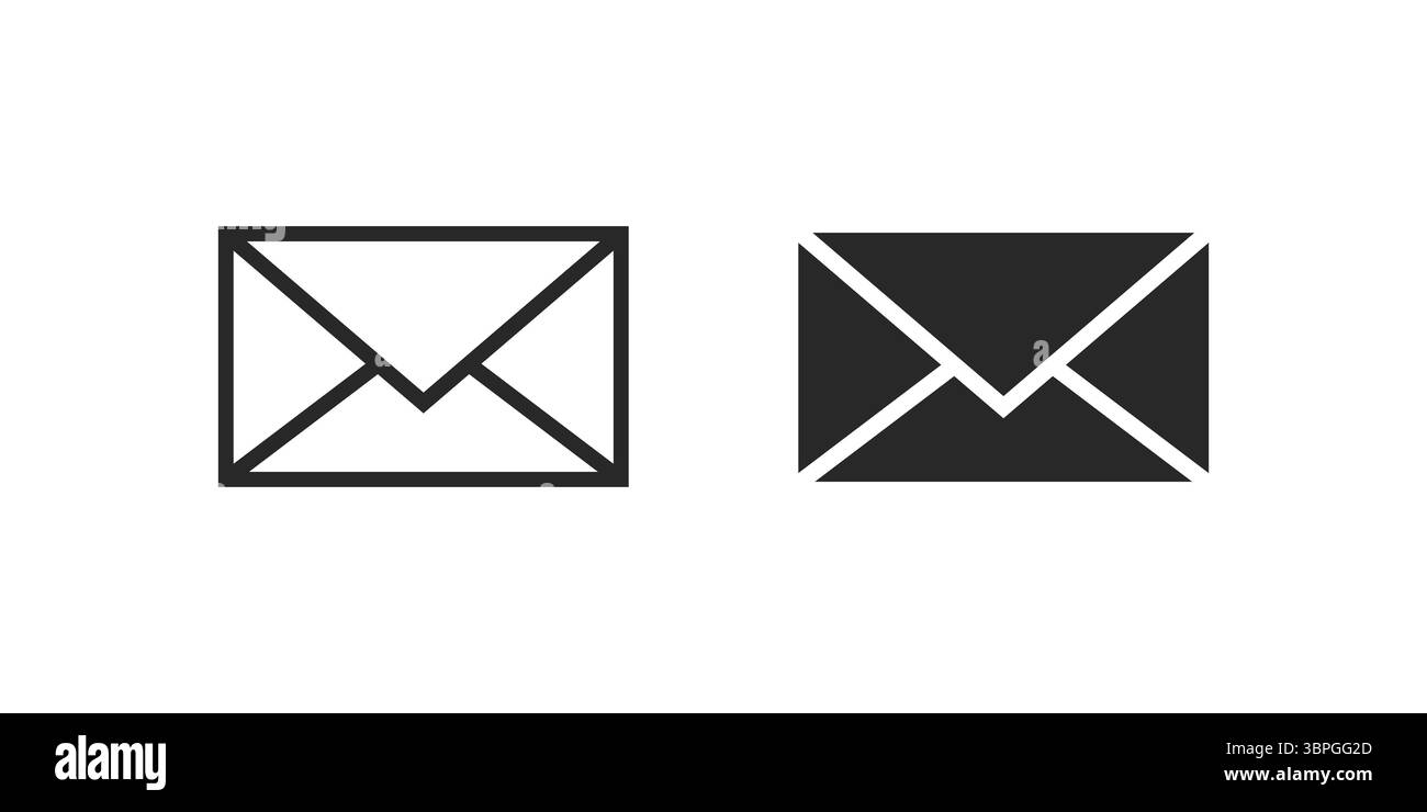 Umschlagsymbole in konturierter und durchgehend schwarzer Form, die E-Mail, Nachricht, Kommunikation, E-Mail, Kontakt, und Posteingang für digitale und Büroanwendungen Stock Vektor