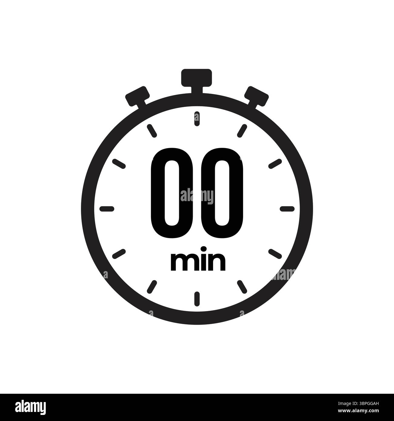 Stoppuhr zeigt 60 Minuten mit Zeitanzeige in Schwarz-weiß an Stock Vektor