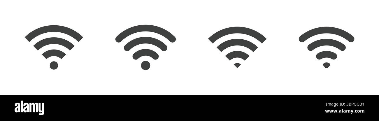 Wi-Fi-Signalsymbole mit unterschiedlichen Stärken für drahtlose Konnektivität, Internetzugang, Netzwerksignal und Online-Kommunikation Stock Vektor