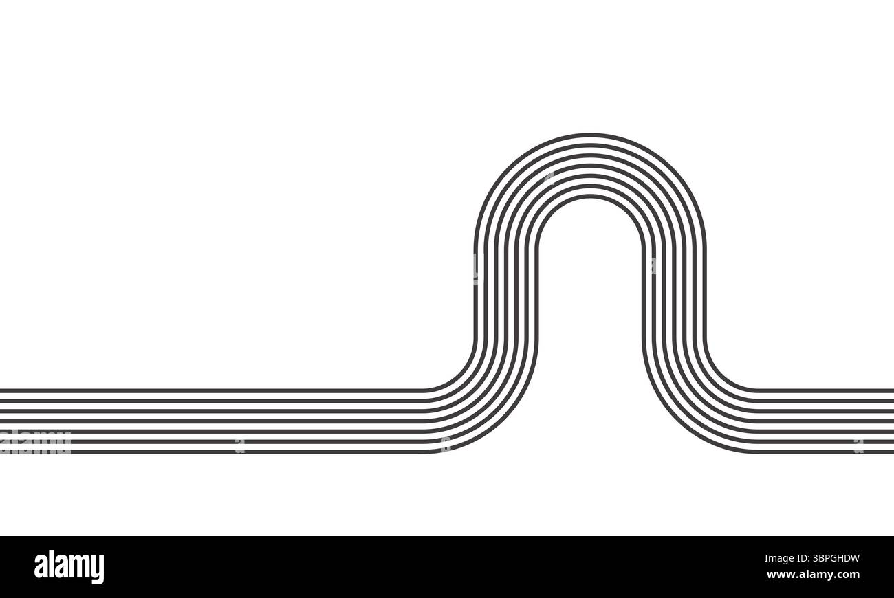 Abstraktes Design von sich schneidenden parallelen Linien, die ein komplexes Knotenmuster in Schwarz-weiß bilden Stock Vektor