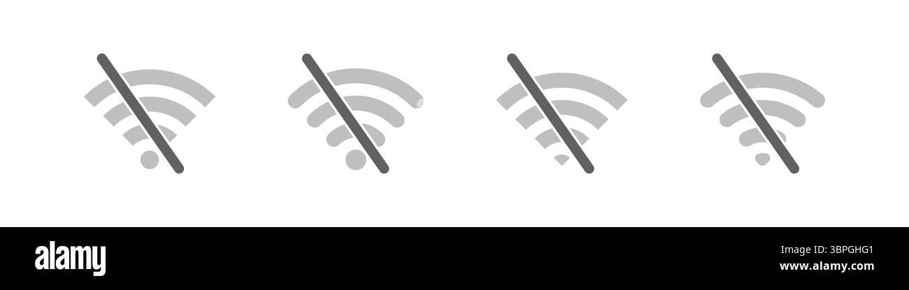 Symbole für Wi-Fi-Signalverluste mit unterschiedlichen Signalbalken, die den Offline-Status oder eine schlechte Netzwerkverbindung ohne Signal darstellen Stock Vektor