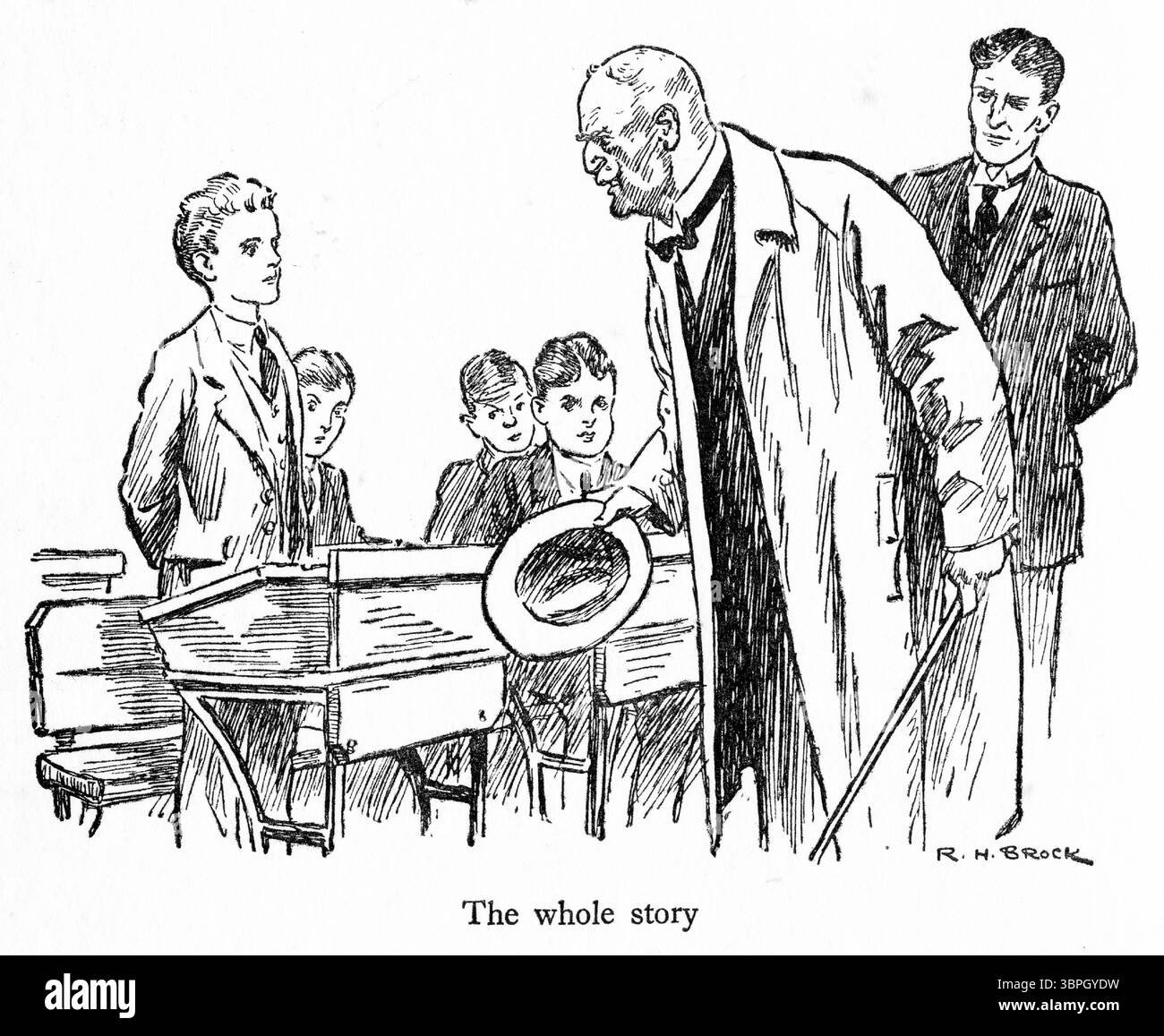 Ein älterer Mann, der von einem Schuljungen die Wahrheit verlangt Stockfoto