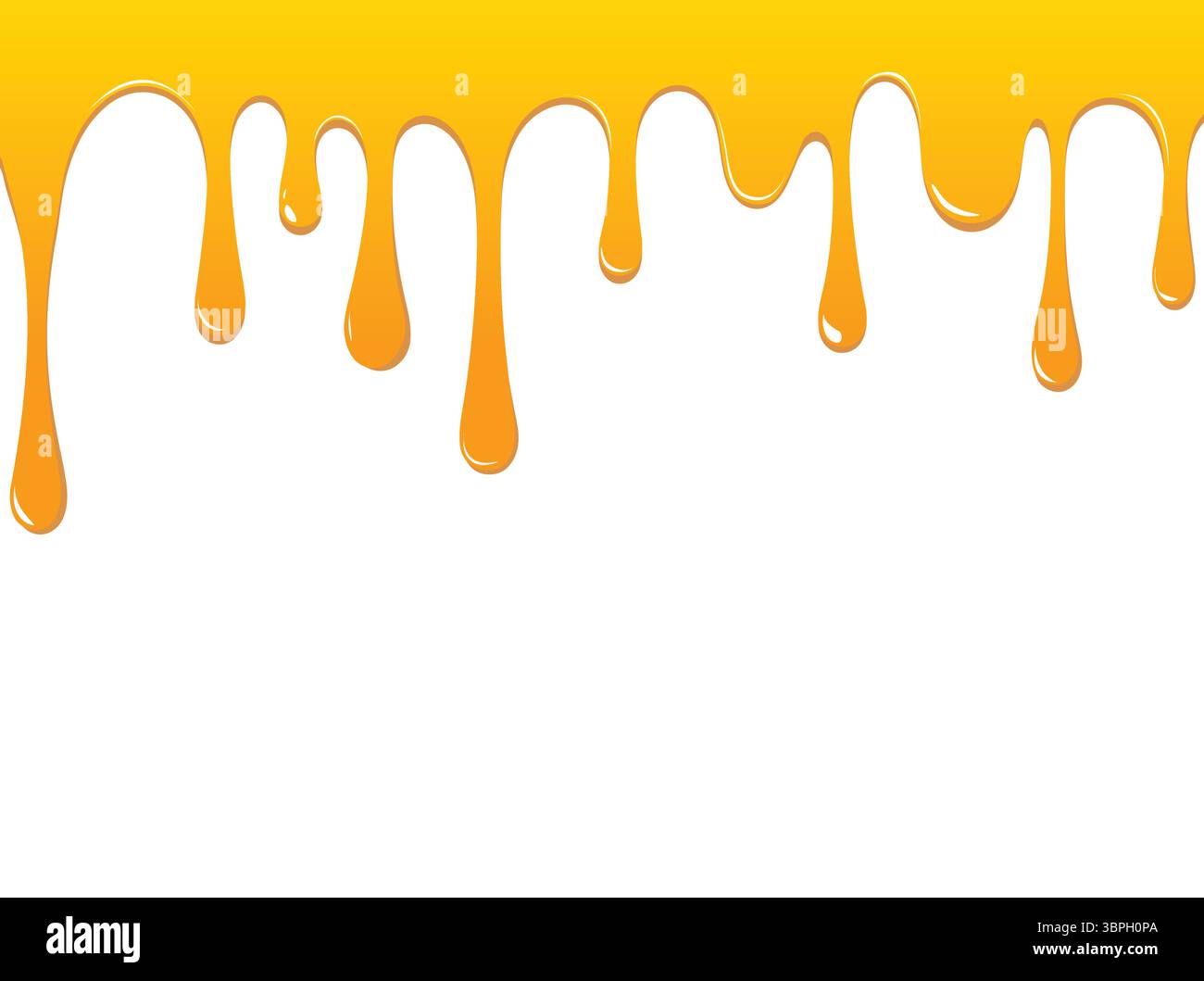 Hochwertige Vektor-Illustration von klebrigen Honigtropfen und schmelzendem Sirup, der in einem glatten, glänzenden Stil fließt. Stock Vektor