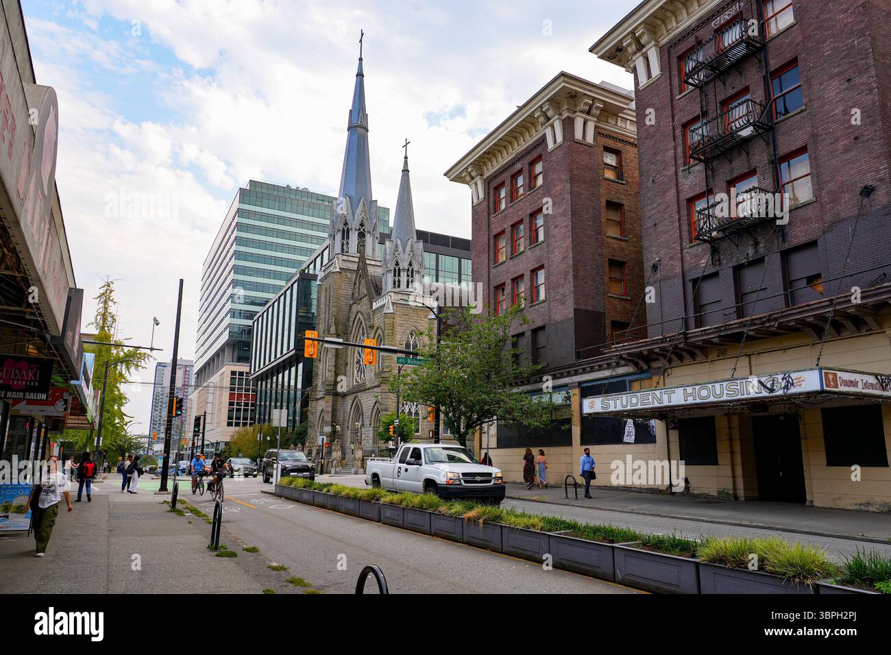 Metropolitan Cathedral of Our Lady of the Holy Rosary, auch bekannt als die Holy Rosary Cathedral in der Dunsmuir Street in Downtown Vancouver, British Columbia, Kanada Stockfoto