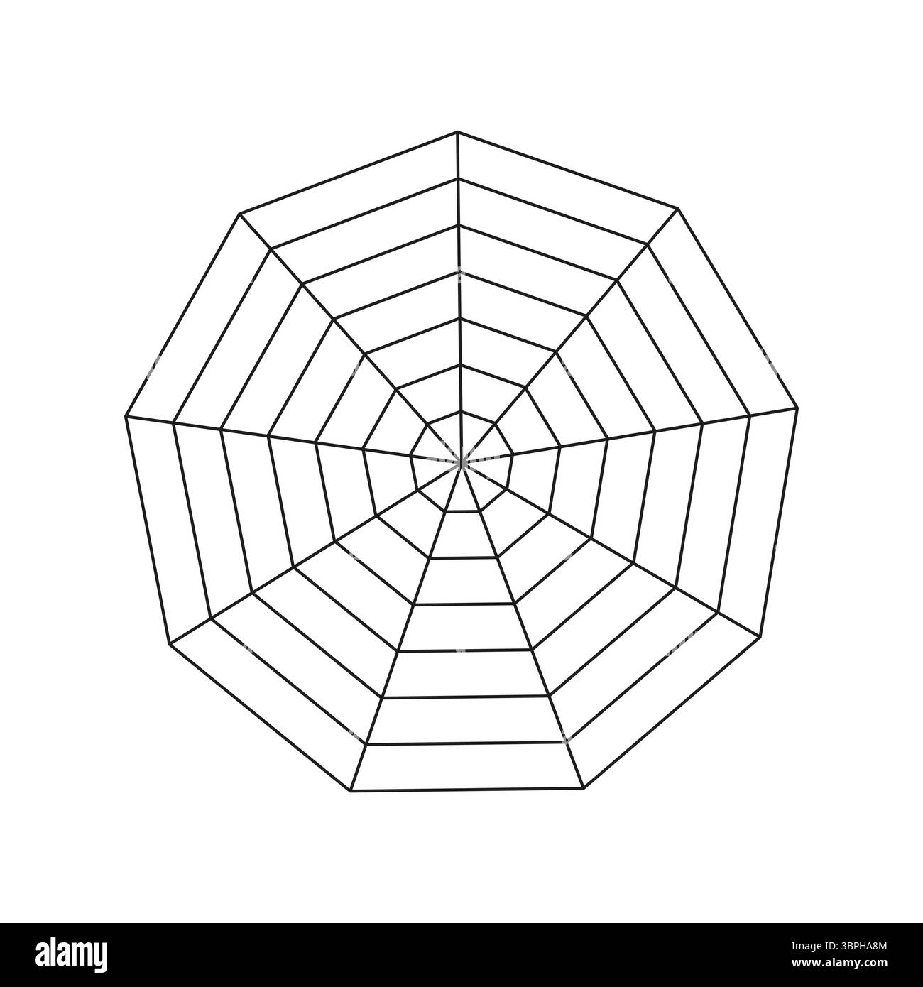 Leeres Polygon-Radardiagramm. Vorlage für Radar, Spider-Diagramm. Infografik. Symbol für Spider-Netz. Vektorabbildung. Stock Vektor