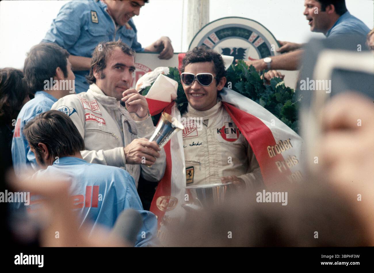 1972 Jacky Ickx - Clay Regazzoni - Scuderia Ferrari Spa SEFAC - F1 Grand Prix von Deutschland - Nürgburgring - Nordschleife - Stockfoto