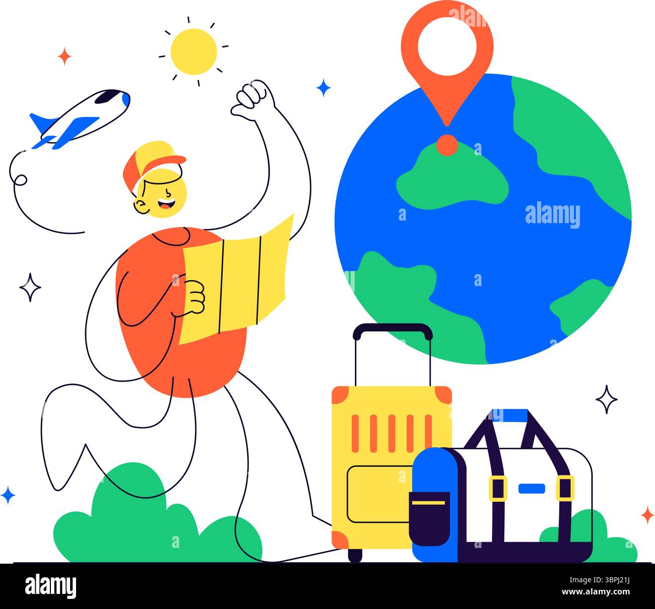 Solo Travel Vector Illustration mit einem Charakter, der allein für Entspannung im Freien, Urlaubsaktivitäten und einen abenteuerlichen Lebensstil reist Stock Vektor