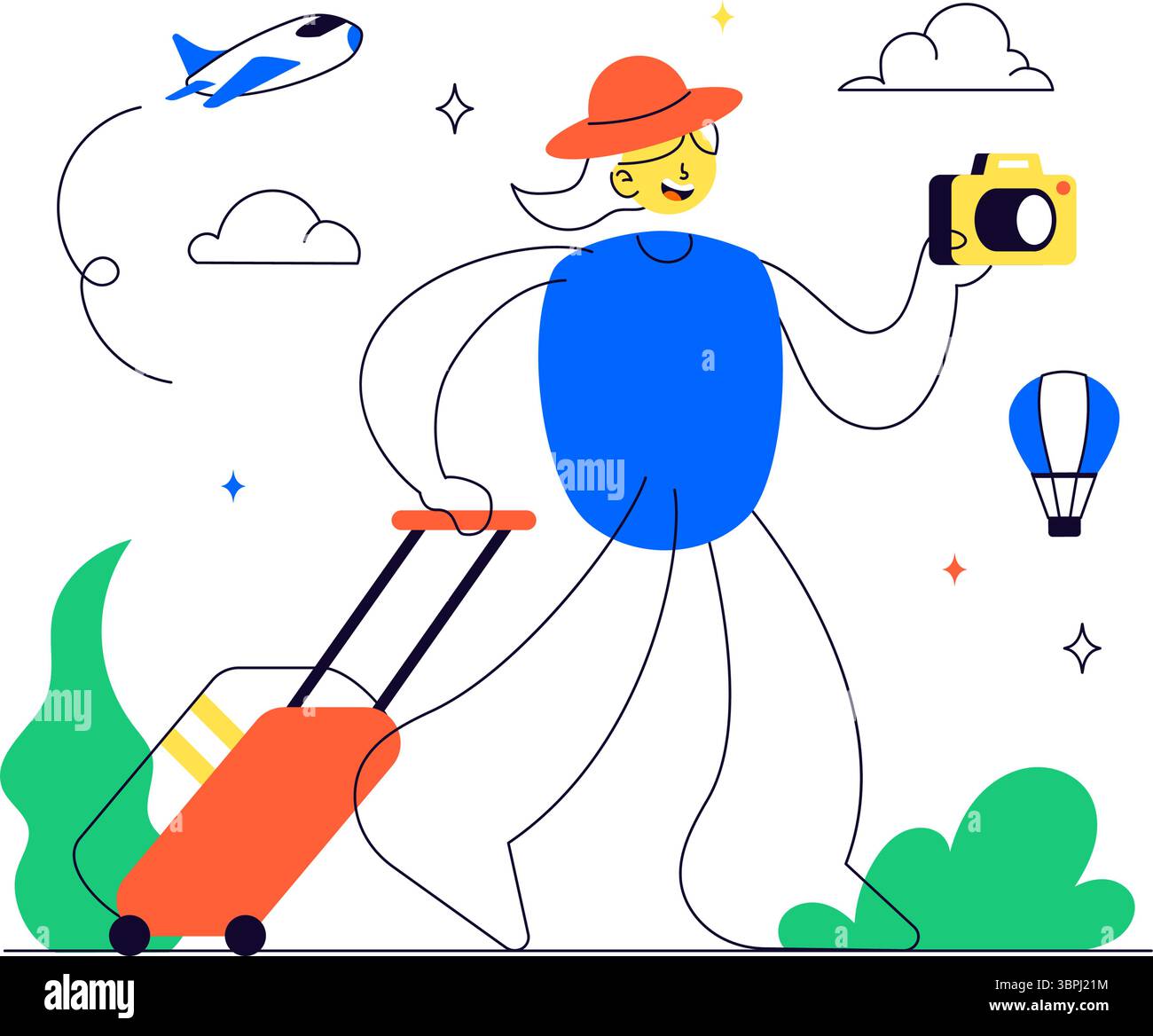 Solo Travel Vector Illustration mit einem Charakter, der allein für Entspannung im Freien, Urlaubsaktivitäten und einen abenteuerlichen Lebensstil reist Stock Vektor