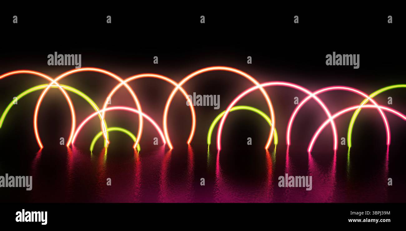 80s Retro Hintergrund mit leuchtendem Neon Reklametafel Stockfoto