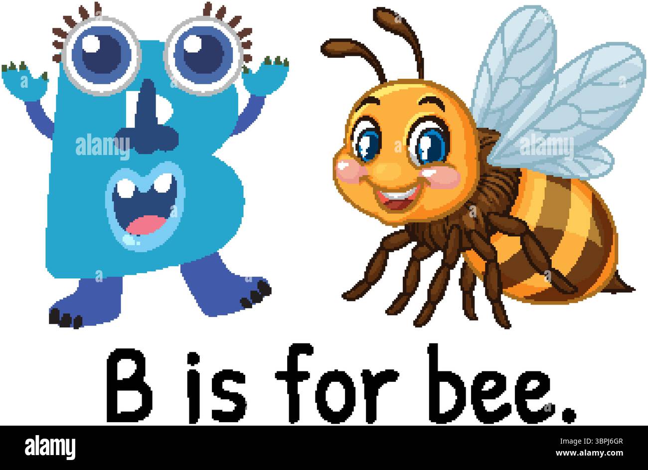 Bunte Vektor-Illustration von Buchstabe B und einer fröhlichen Biene. Helles, ansprechendes Design, ideal für Schulungsmaterialien Stock Vektor