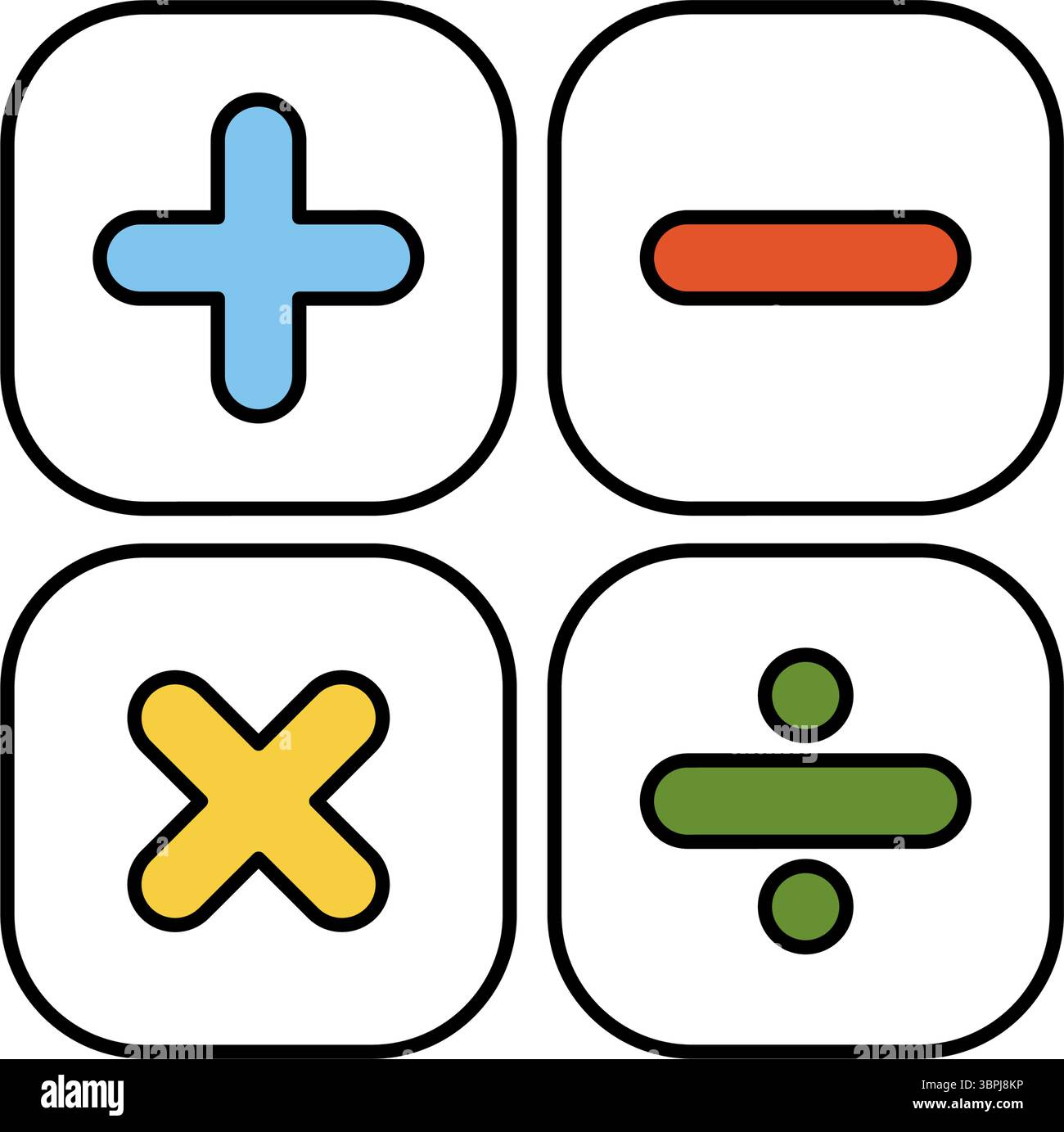 Symbol für einfache Linienzeichnung von arithmetischen quadratischen Operationen, Vektordarstellung Stock Vektor