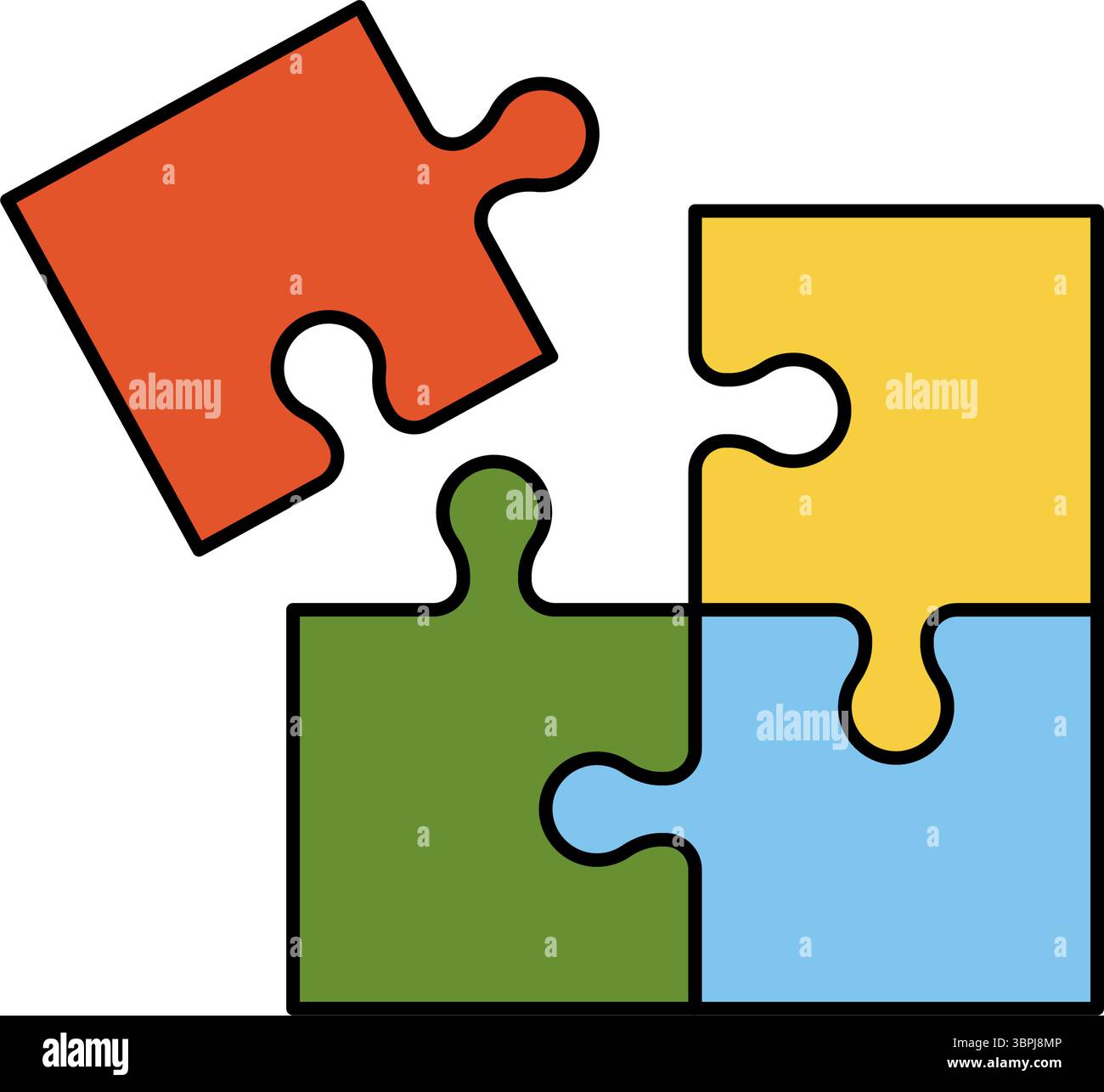 Einfaches Zeichnungssymbol für verbundene Puzzleteile für Bildung und Problemlösung, Vektorillustration Stock Vektor