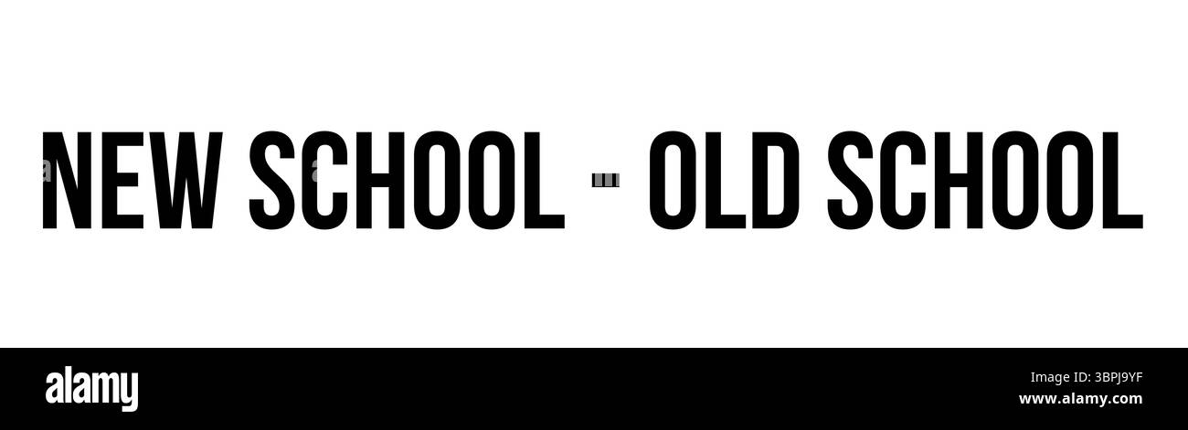 Minimalistisches Design mit auffälligem Text, der neue Bindestrich der Retro-Schule auf weißem Hintergrund liest Stockfoto