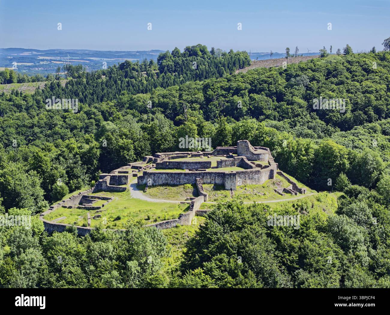 Die Ruine Falkenburg im Teutoburger Wald ist eine Burgruine bei Berlebeck im Bezirk Detmold. Die ehemalige Burg auf einem Hügel war Bu Stockfoto