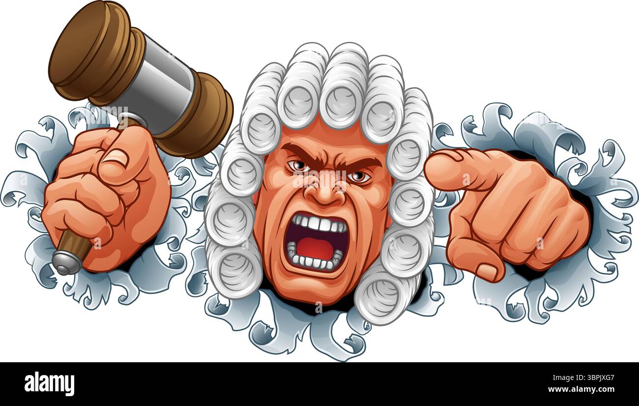 Der Wütende Richter Hammer Gavel Cartoon Charakter Stock Vektor