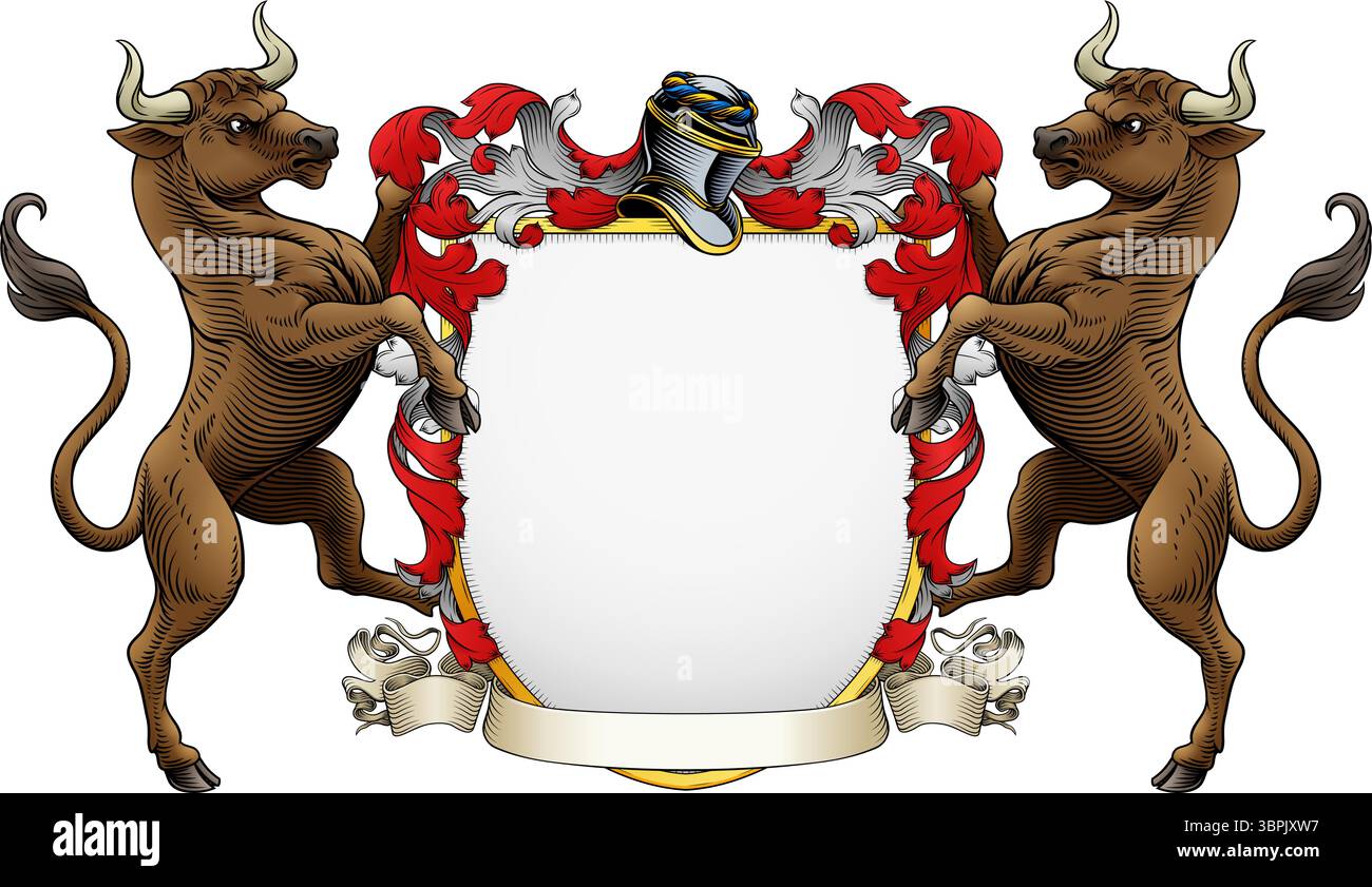 Bull Heraldik Wappenschild des Wappens Stock Vektor