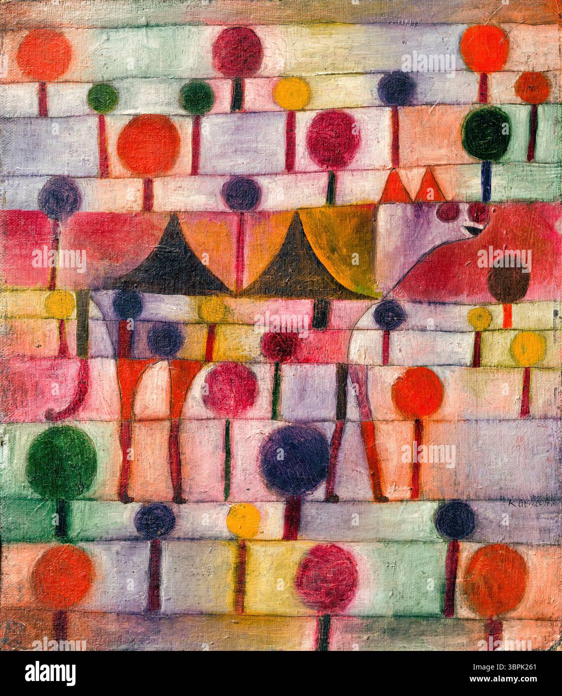 Paul Klee, Kamel (in einer rhythmischen Baumlandschaft), abstrakte Malerei in Öl und Tinte über Kreidegrundierung auf Karton, 1920 Stockfoto