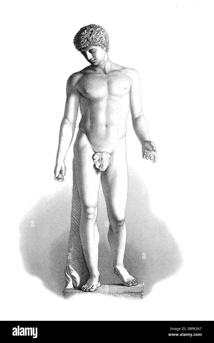 Antinous, Antinous, 27. November 110 bis 115 bis zum 30. Oktober 130, ein Liebling und vermutlich Liebhaber des römischen Kaisers Hadrian. Nach seinem Tod wurde er zum Gott erklärt und verehrt. Historische, digital restaurierte Reproduktion eines Originals aus dem 19. Jahrhundert. Stockfoto