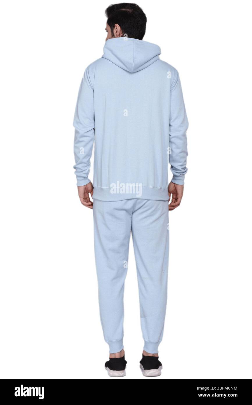 Hoodies/Sweatshirts/Jogginghosen für Herren auf weißem Hintergrund Stockfoto