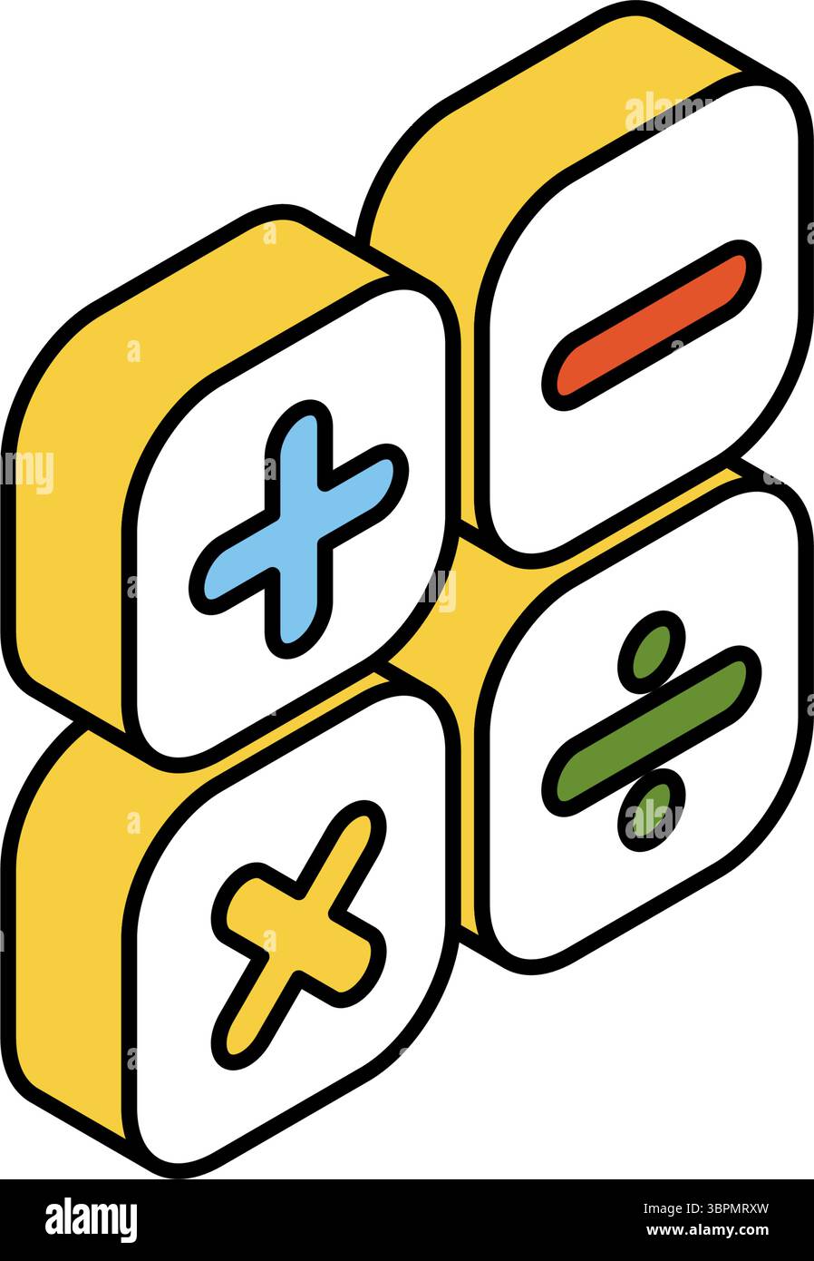 Einfaches Symbol für die Linienzeichnung arithmetischer quadratischer Operationen, isometrische Darstellung, Vektordarstellung Stock Vektor