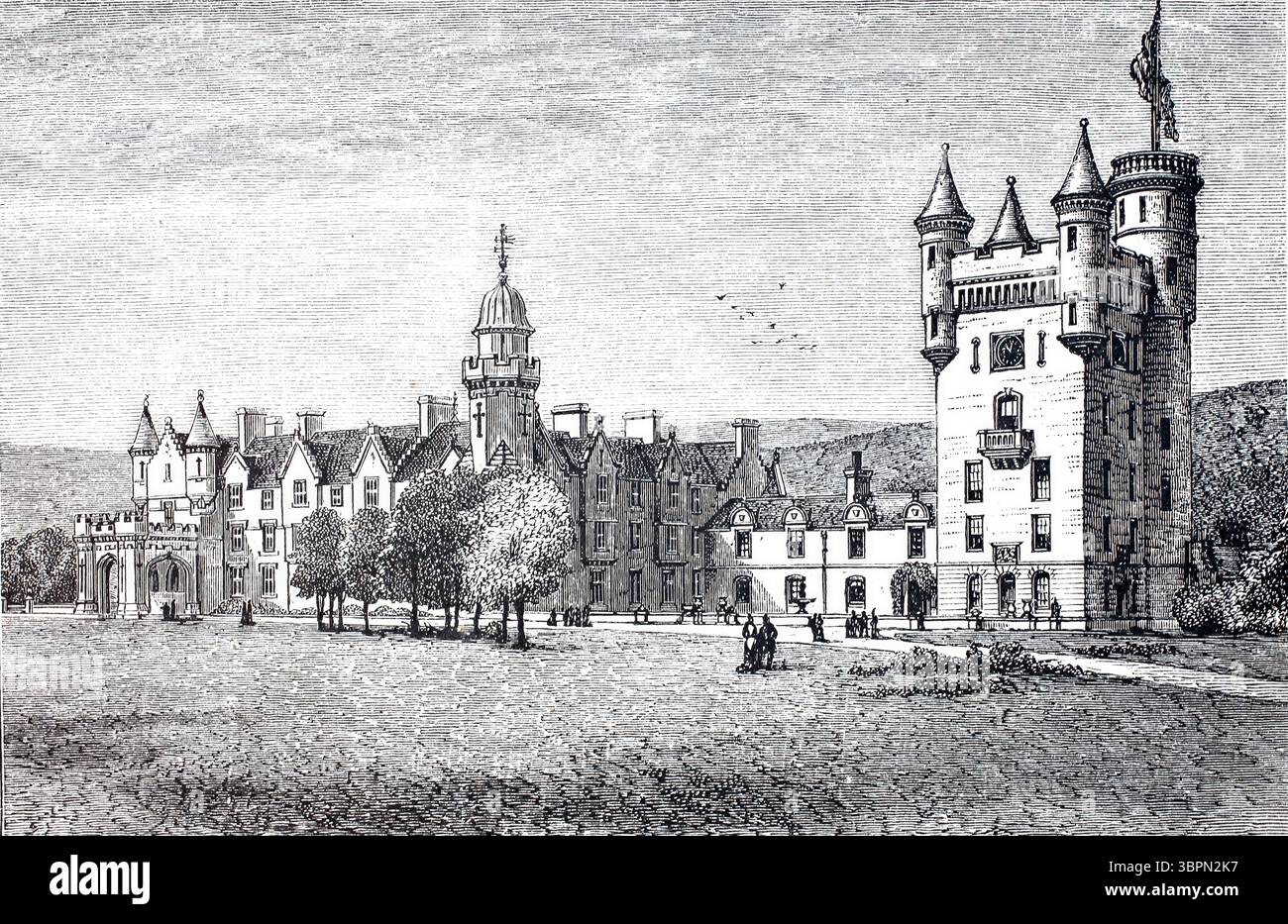 Balmoral Castle in Schottland, Residenz der Königin von England, 1888, historische, digital verbesserte Reproduktion eines Originals aus dem 19. Jahrhundert Stockfoto