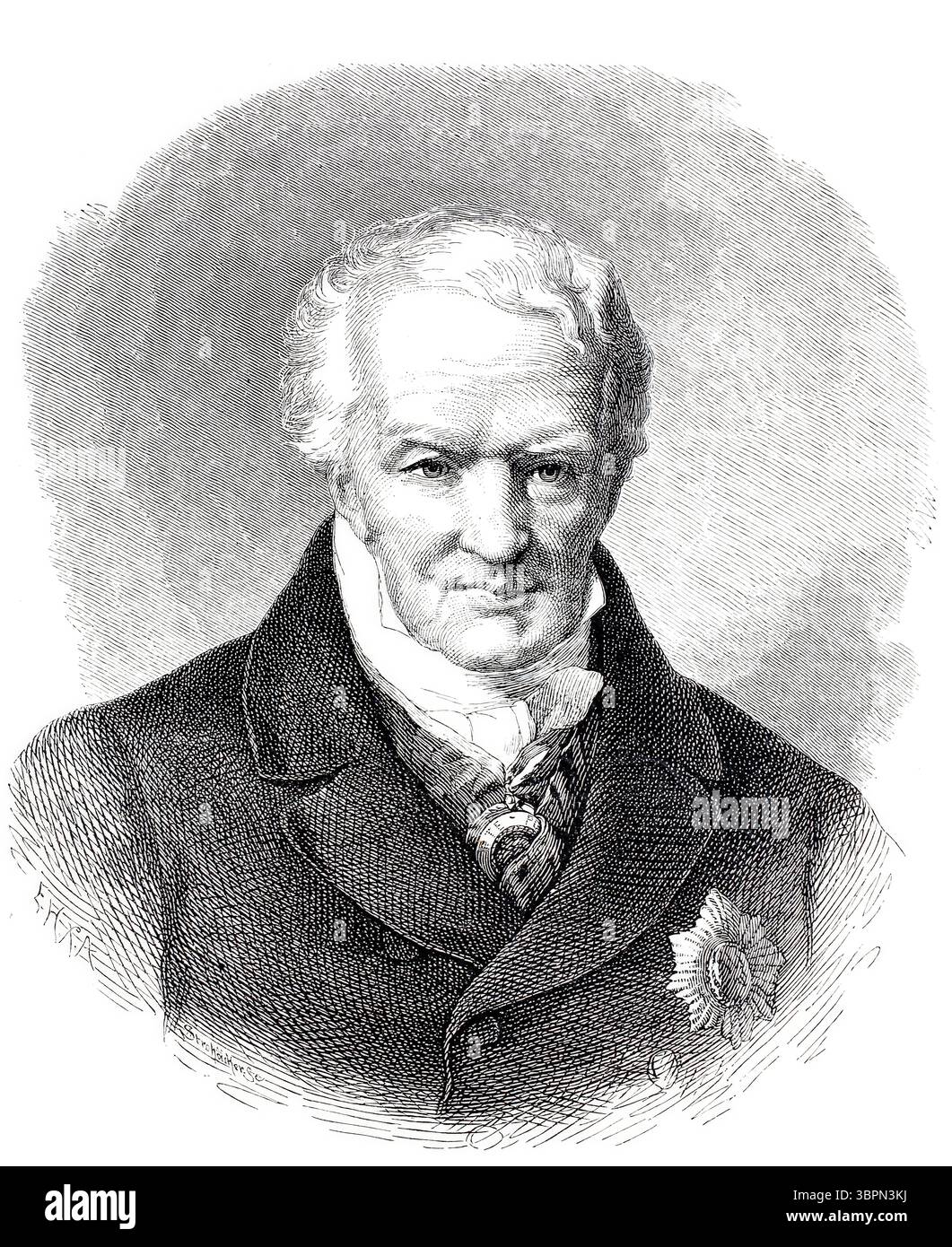 Friedrich Wilhelm Heinrich Alexander von Humboldt (* 14. September 1769 – 6. Mai 1859) war ein deutscher Forscher, der eine digital aufgearbeitete Reproduktion eines Originals aus dem 19. Jahrhundert erlebte Stockfoto