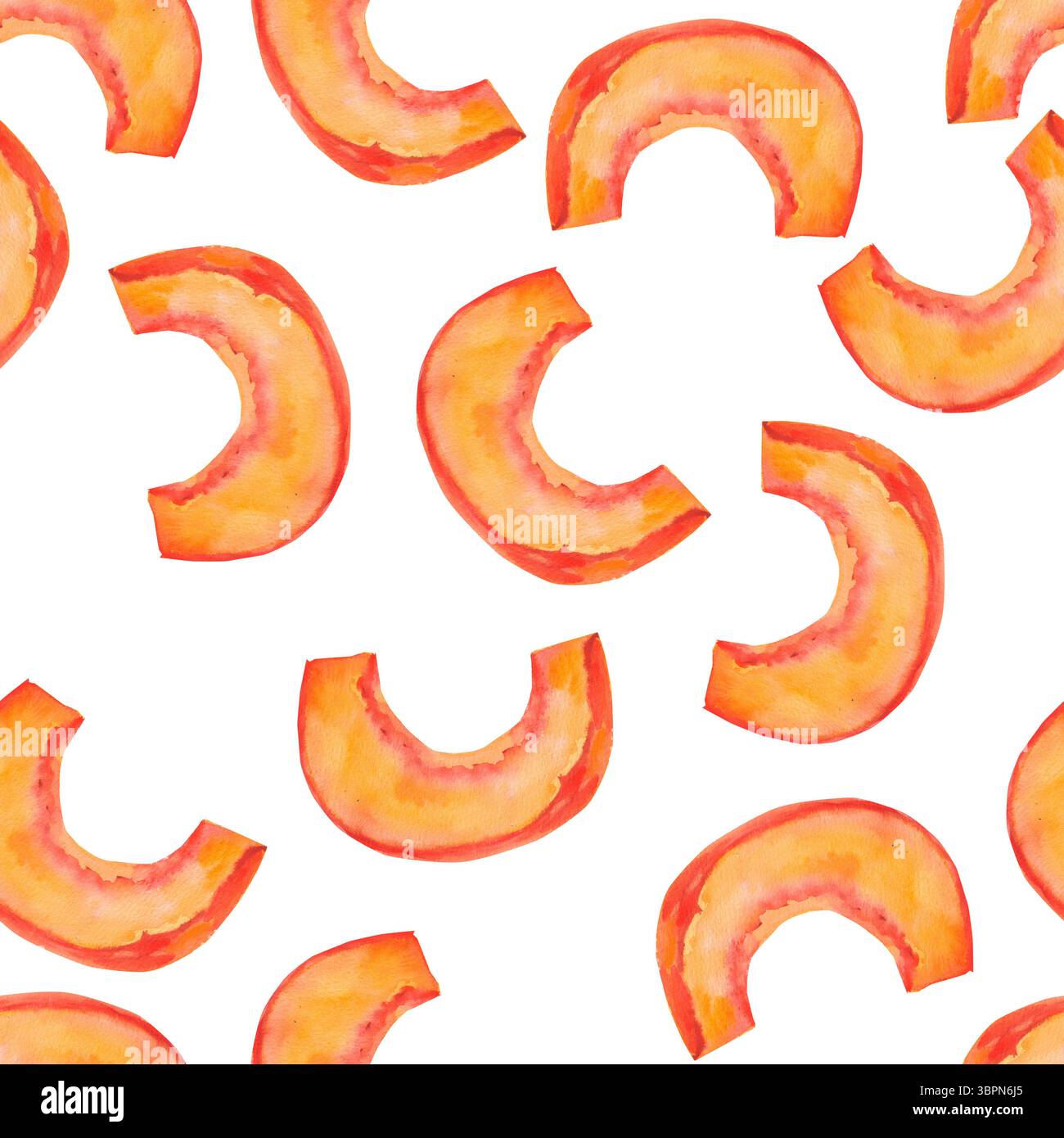 Kürbis. Nahtloses Aquarellmuster mit leuchtend orangen Kürbissen, isoliert auf weiß für saisonale Verpackungen, Geschenkpapier, Poster, Stoffdruck, banne Stockfoto