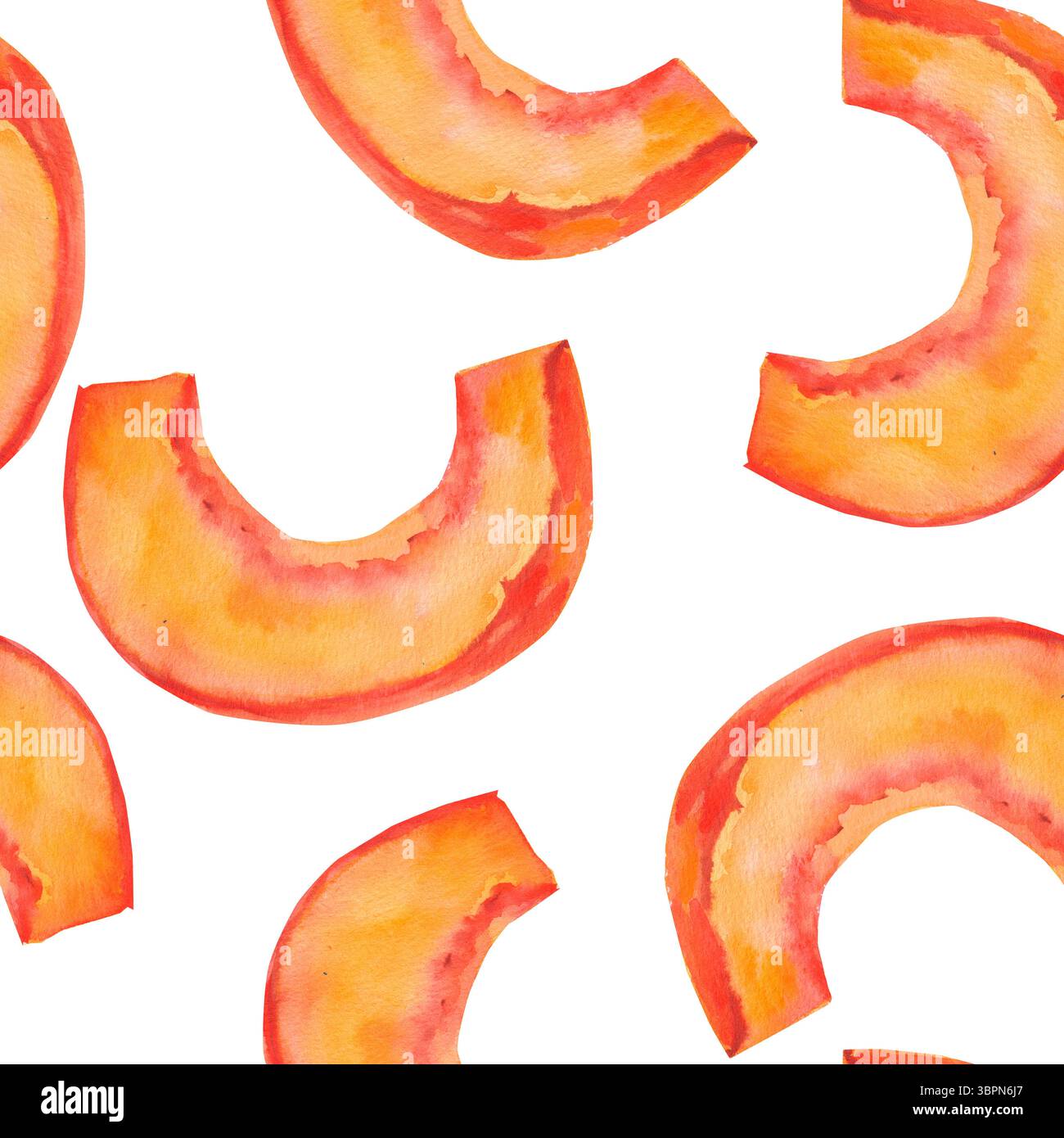 Kürbis. Nahtloses Aquarellmuster mit leuchtend orangen Kürbissen, isoliert auf weiß für saisonale Verpackungen, Geschenkpapier, Poster, Stoffdruck, banne Stockfoto