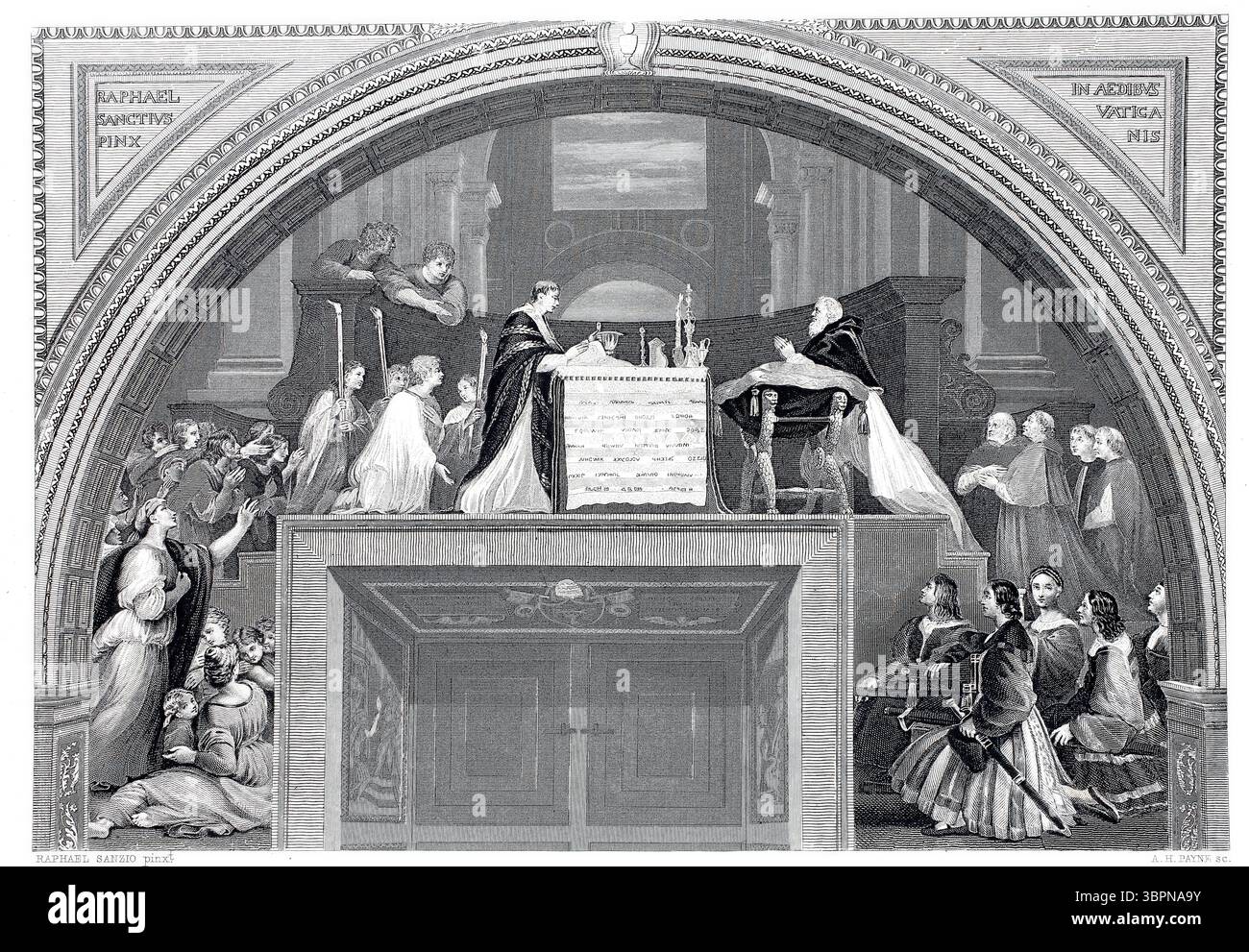 Das Wunder von Bolsena, Blutwunder, nach einem Gemälde von Raphael, Illustration von 1865, biblische Geschichte, digital verbesserte Reproduktion eines Originals aus dem 19. Jahrhundert, historisch, exaktes Datum unbekannt Stockfoto