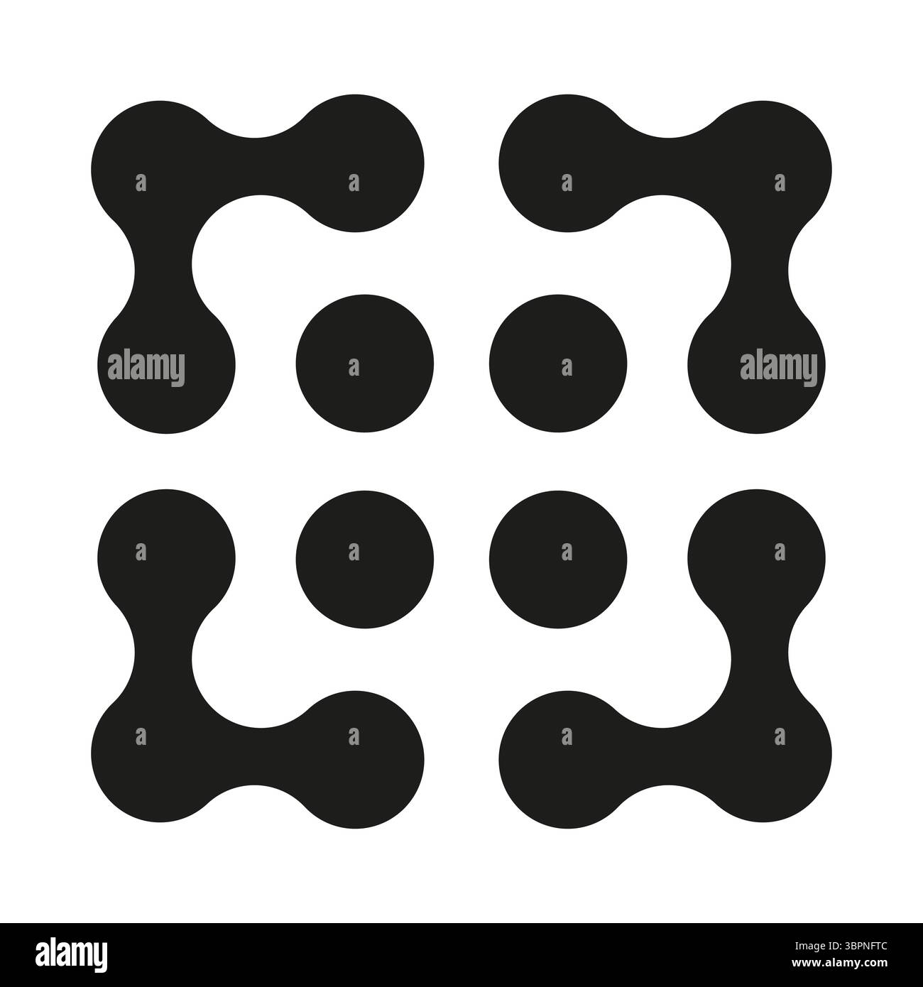 Metaball-Symbol. Verbundene Punkte. Abstraktes Kreismuster. Konstruktionselement. Vektorabbildung. Stock Vektor