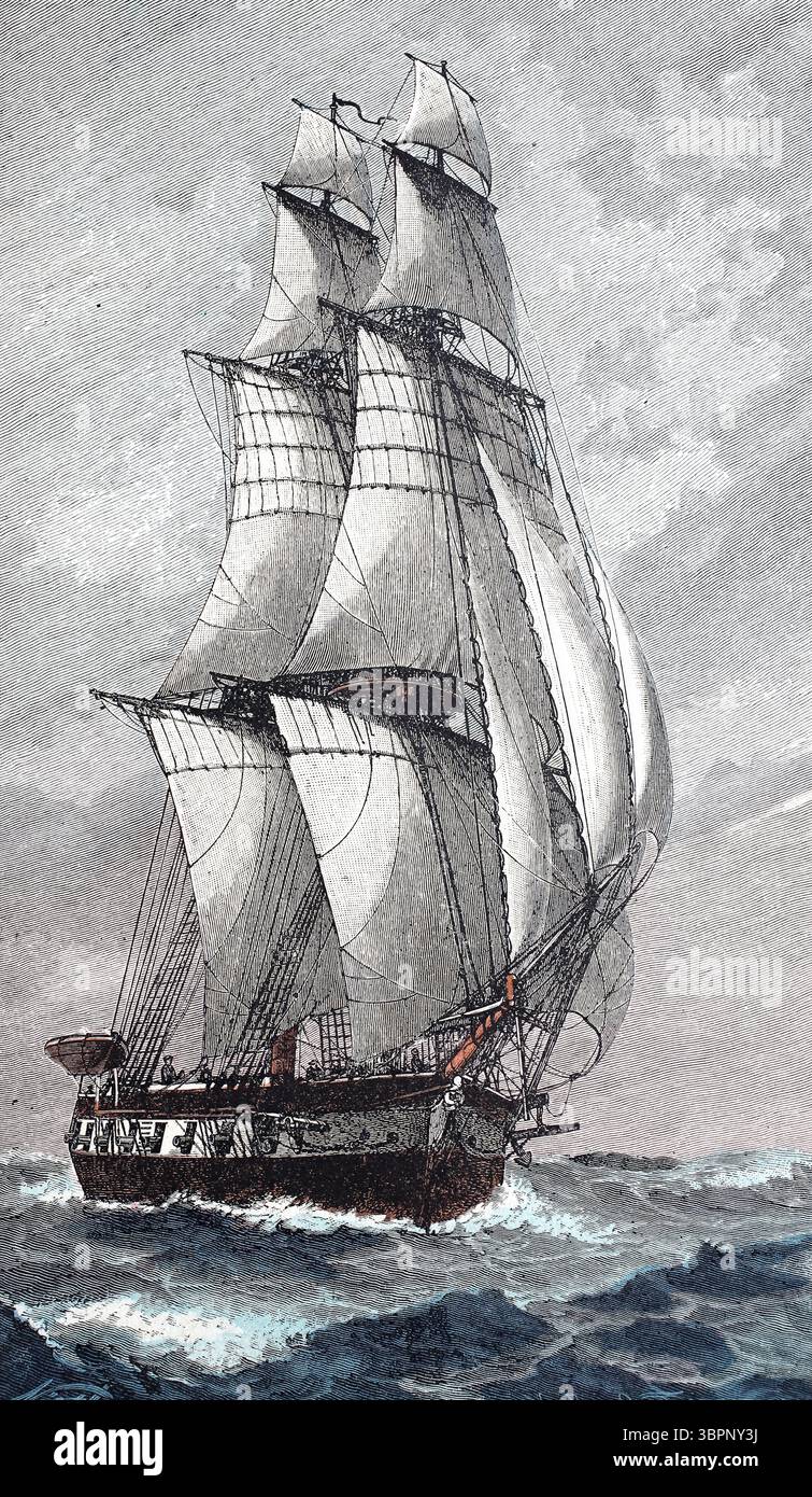 Segelschiff mit voller Geschwindigkeit, digital verbesserte Wiedergabe eines Originals aus dem 19. Jahrhundert, historisches, genaues Datum unbekannt Stockfoto