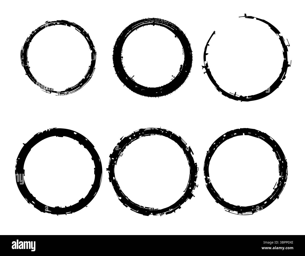 Abstrakte kreisförmige Pinselstriche mit strukturierten Mustern im schwarzen Design. Stock Vektor