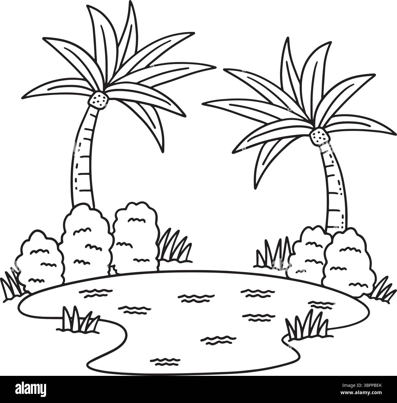 Oasis isolierte Malseite für Kinder Stock Vektor